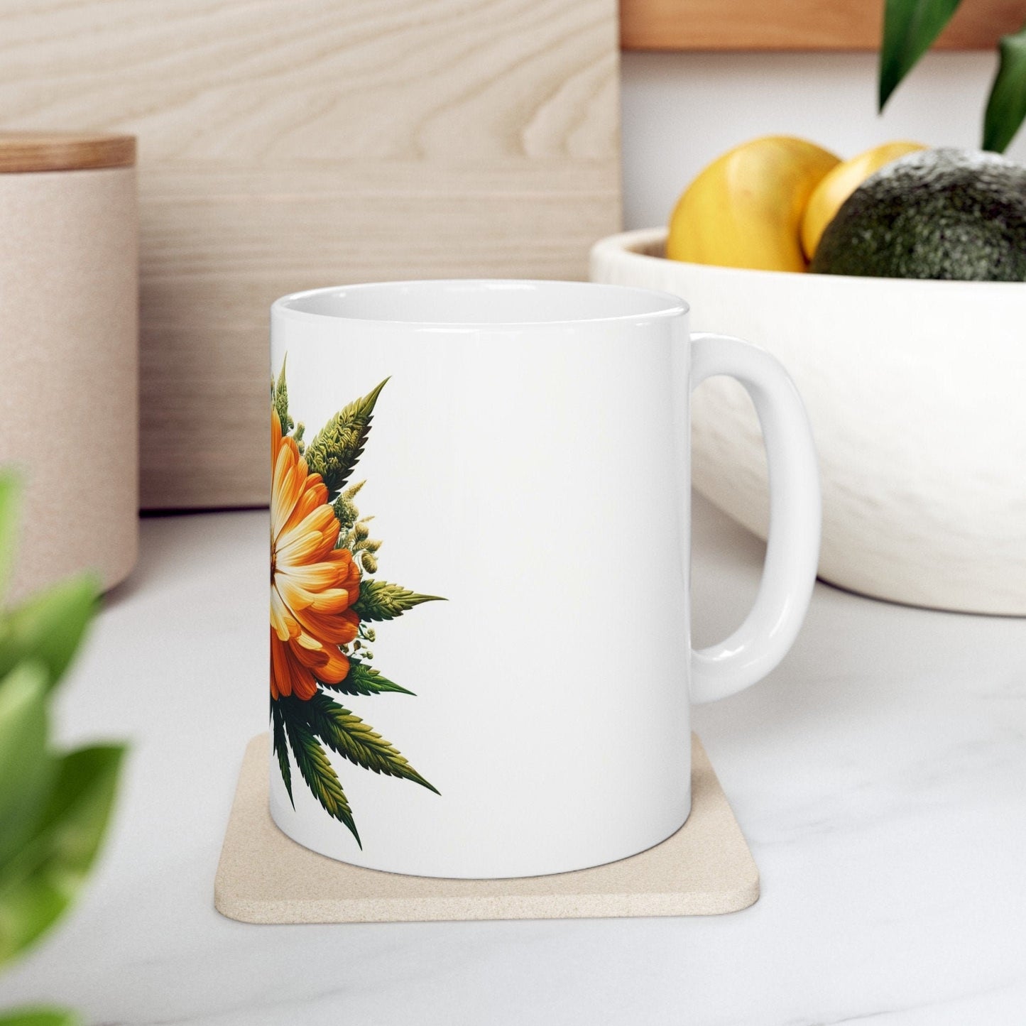 CALENDULA WEED FLOWER - Weed Coffee Mugs (11oz) Perfect Gift for Smokers/ Marijuana Gift; Wake and Bake Mug - Cannabis Cup / Stoner Mug