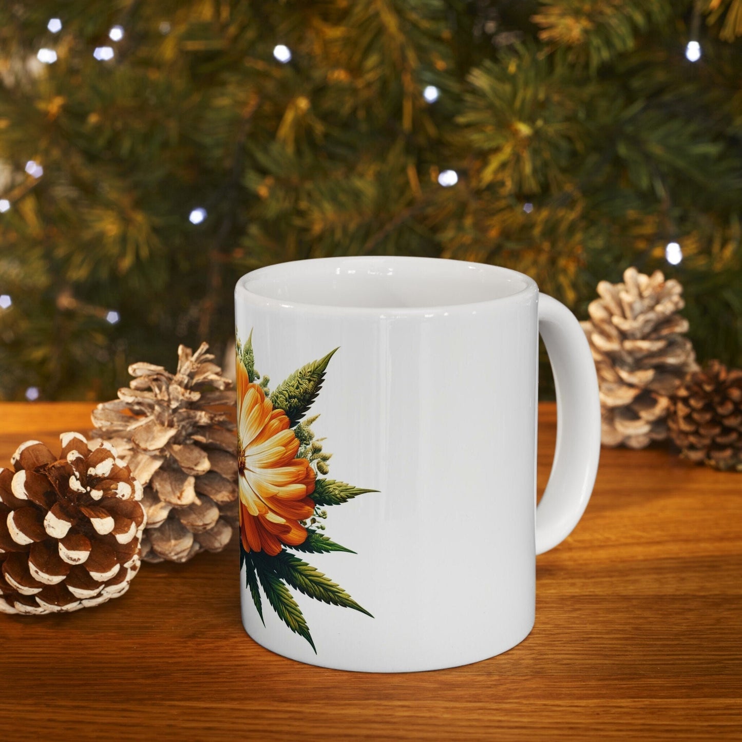 CALENDULA WEED FLOWER - Weed Coffee Mugs (11oz) Perfect Gift for Smokers/ Marijuana Gift; Wake and Bake Mug - Cannabis Cup / Stoner Mug