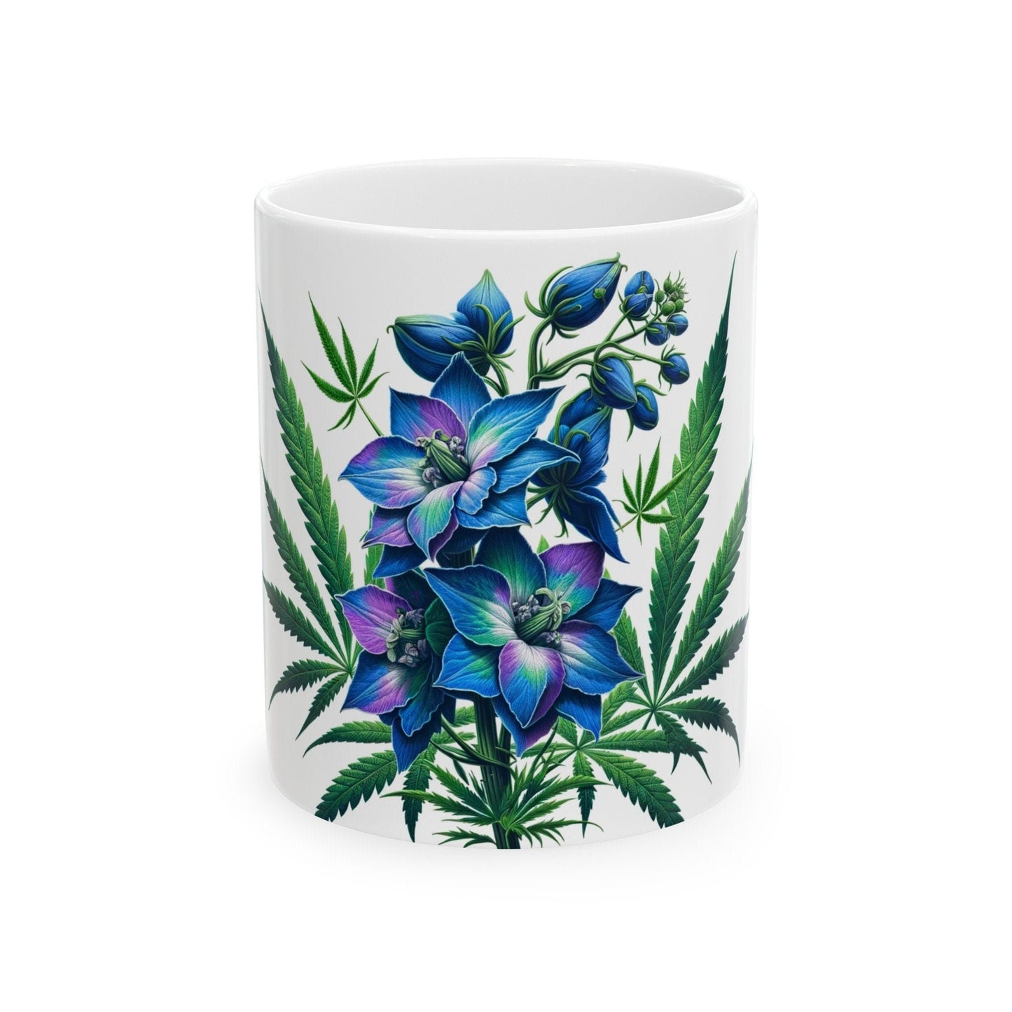 DELPHINIUM WEED FLOWER - Weed Coffee Mugs (11oz) Perfect Gift for Smokers/ Marijuana Gift; Wake and Bake Mug - Cannabis Cup / Stoner Mug