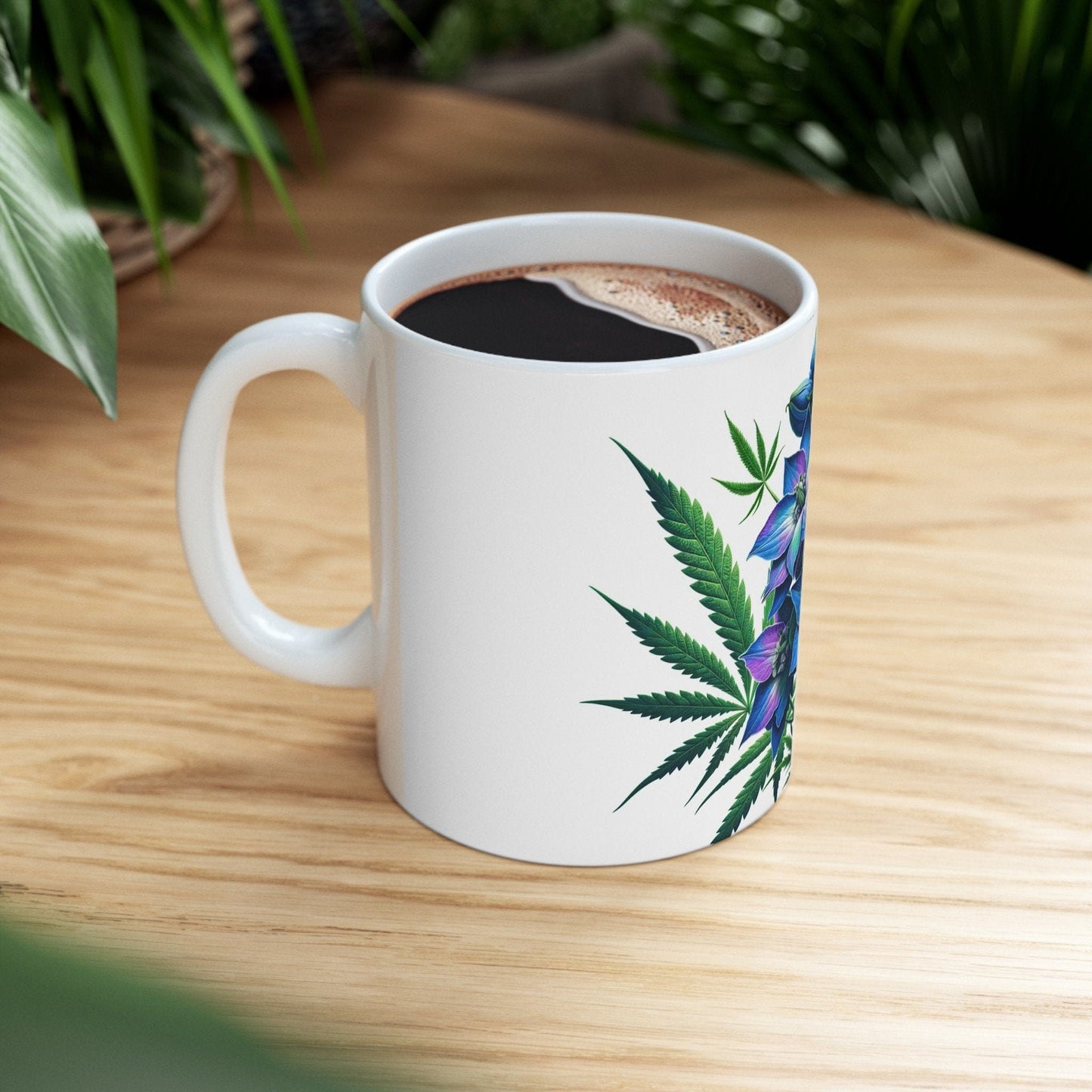 DELPHINIUM WEED FLOWER - Weed Coffee Mugs (11oz) Perfect Gift for Smokers/ Marijuana Gift; Wake and Bake Mug - Cannabis Cup / Stoner Mug