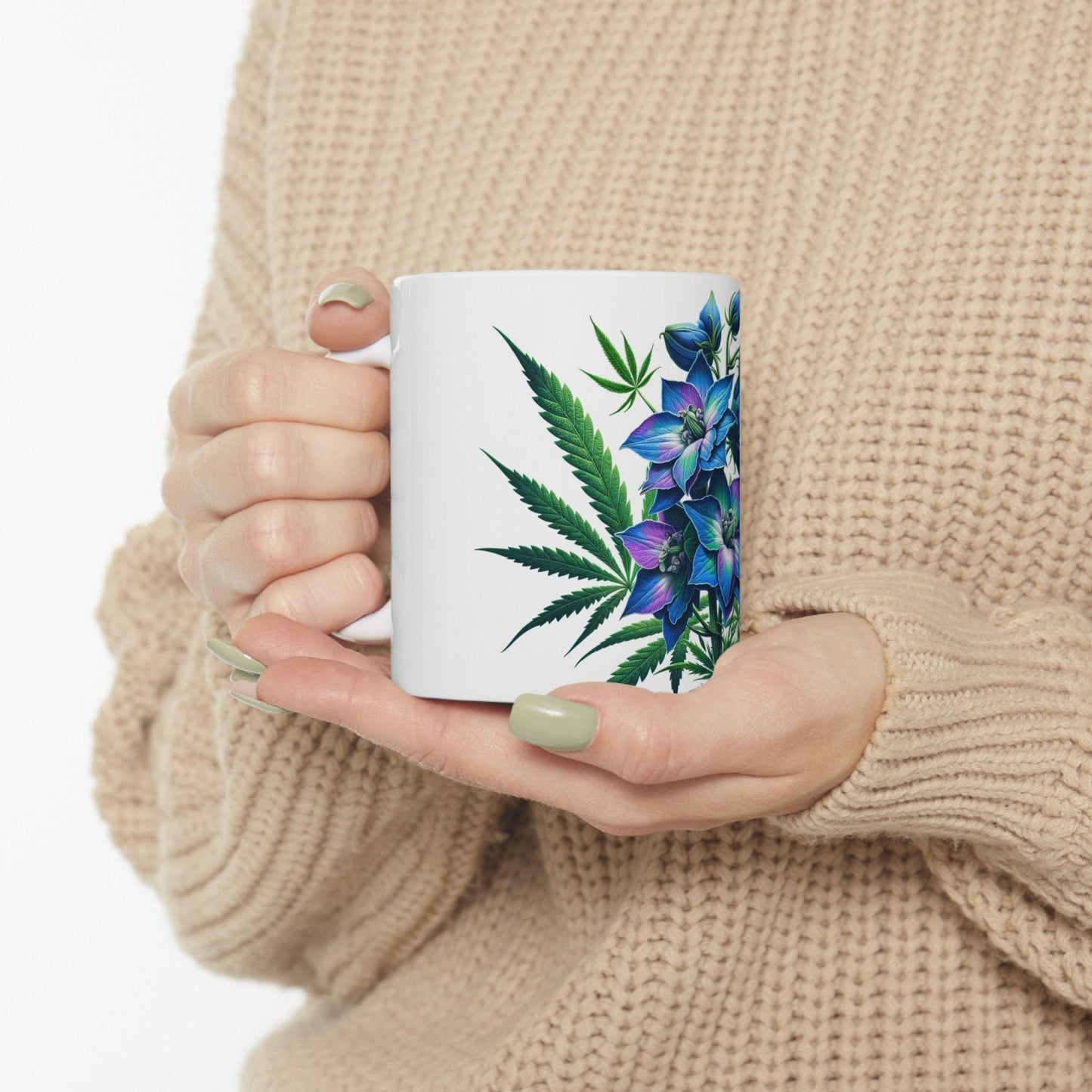 DELPHINIUM WEED FLOWER - Weed Coffee Mugs (11oz) Perfect Gift for Smokers/ Marijuana Gift; Wake and Bake Mug - Cannabis Cup / Stoner Mug
