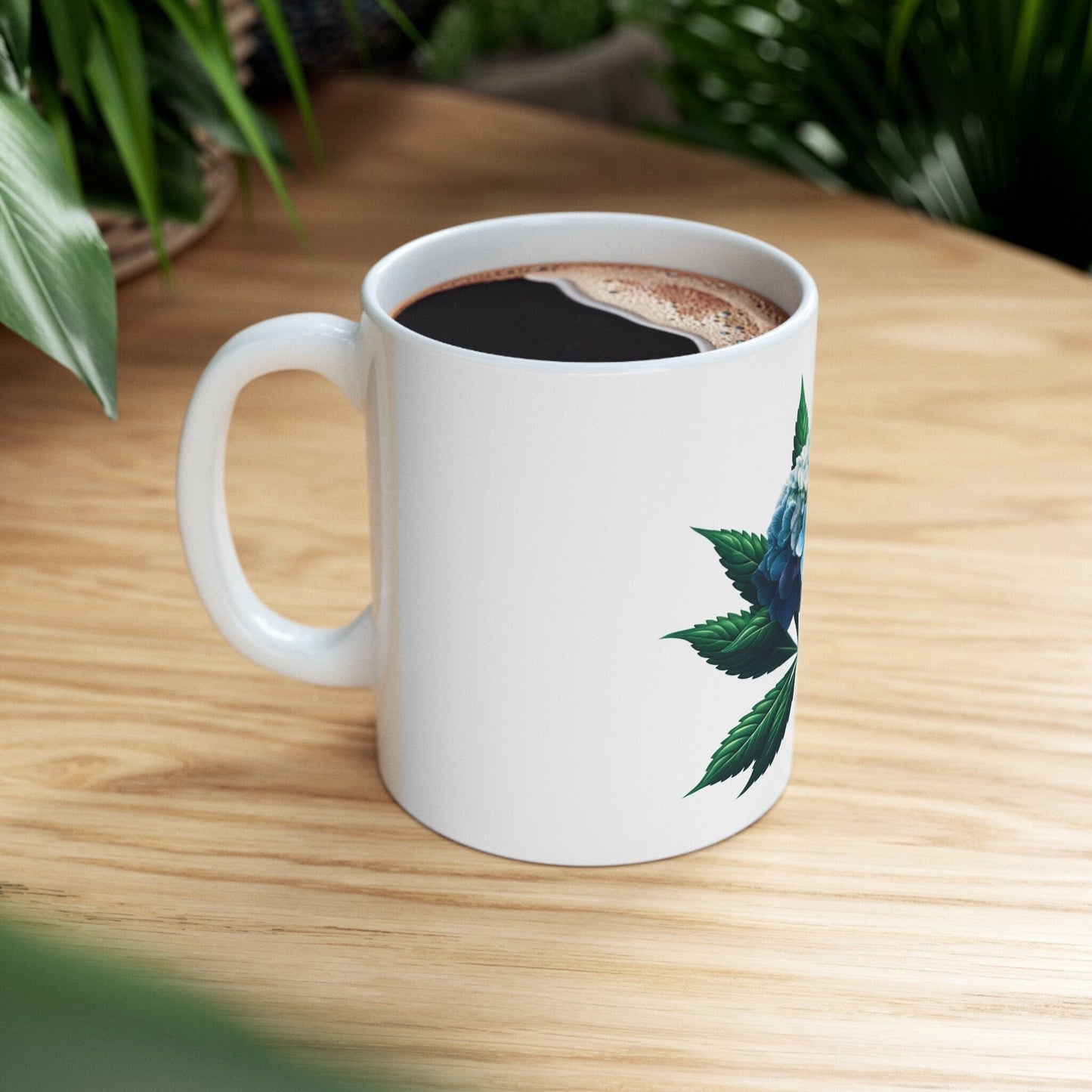 HYDRANGEA WEED FLOWER - Weed Coffee Mugs (11oz) Perfect Gift for Smokers/ Marijuana Gift; Wake and Bake Mug - Cannabis Cup / Stoner Mug