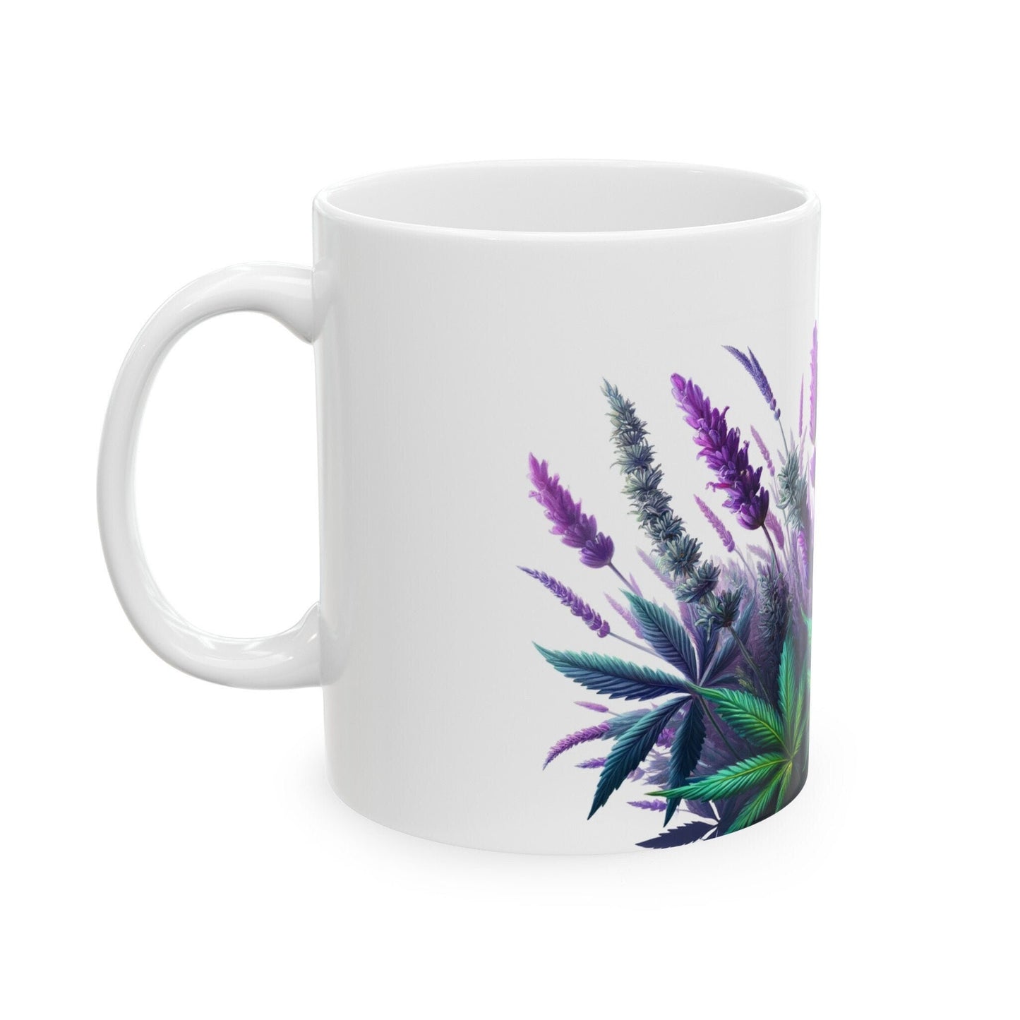 LAVENDER WEED FLOWER - Weed Coffee Mugs (11oz) Perfect Gift for Smokers/ Marijuana Gift; Wake and Bake Mug - Cannabis Cup / Stoner Mug