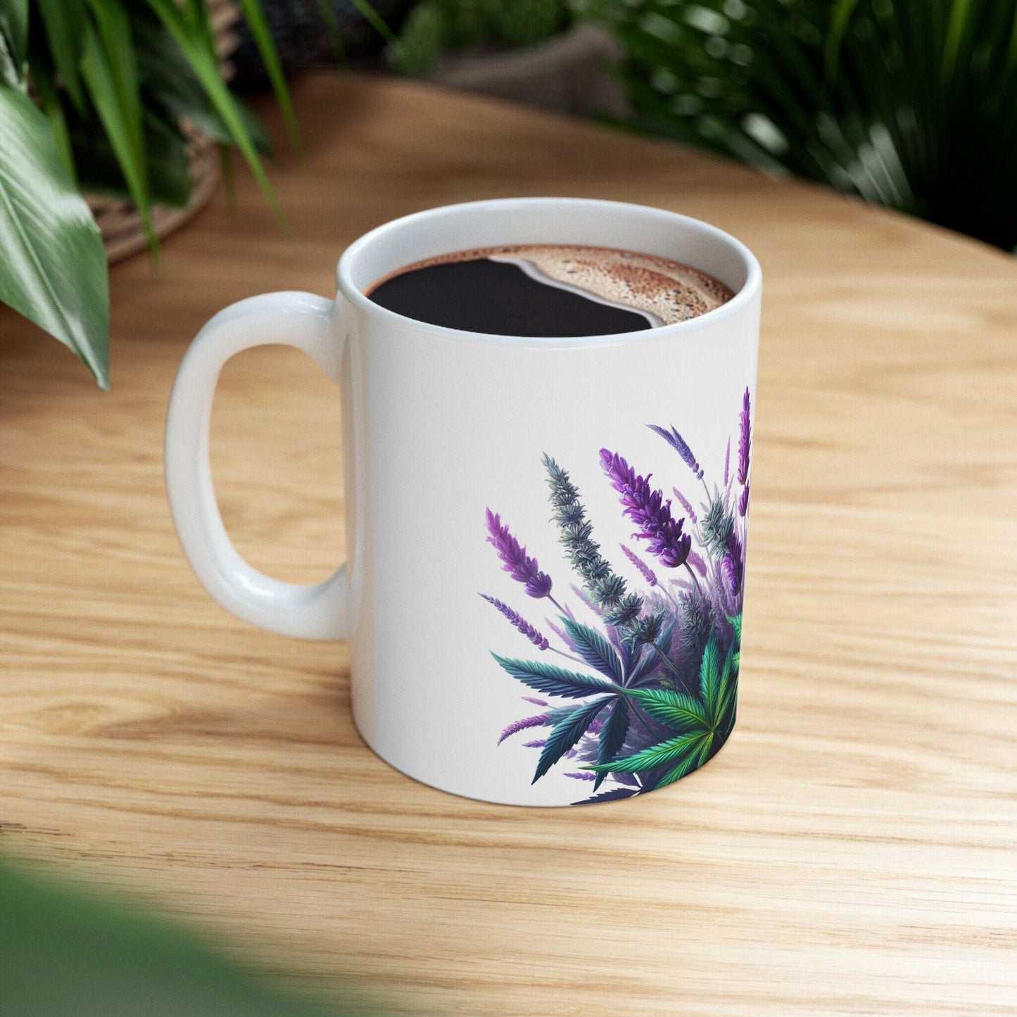 LAVENDER WEED FLOWER - Weed Coffee Mugs (11oz) Perfect Gift for Smokers/ Marijuana Gift; Wake and Bake Mug - Cannabis Cup / Stoner Mug