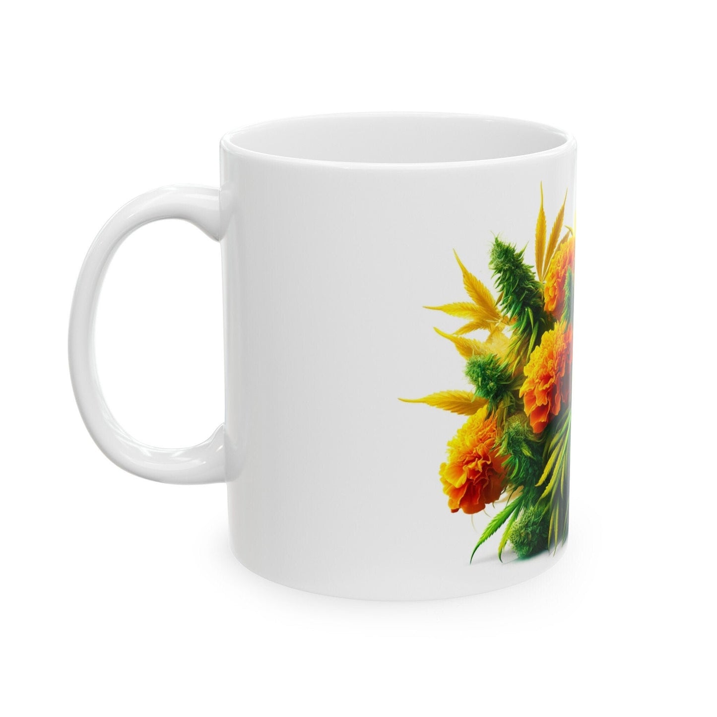 MARIGOLD WEED FLOWER - Weed Coffee Mugs (11oz) Perfect Gift for Smokers/ Marijuana Gift; Wake and Bake Mug - Cannabis Cup / Stoner Mug