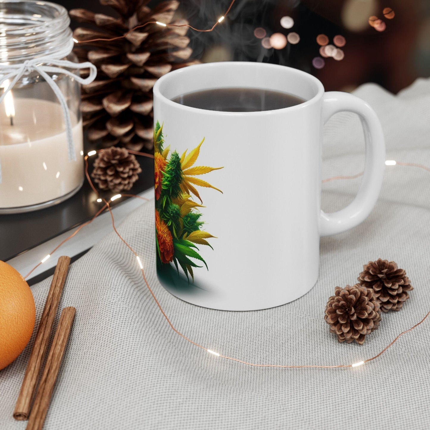 MARIGOLD WEED FLOWER - Weed Coffee Mugs (11oz) Perfect Gift for Smokers/ Marijuana Gift; Wake and Bake Mug - Cannabis Cup / Stoner Mug