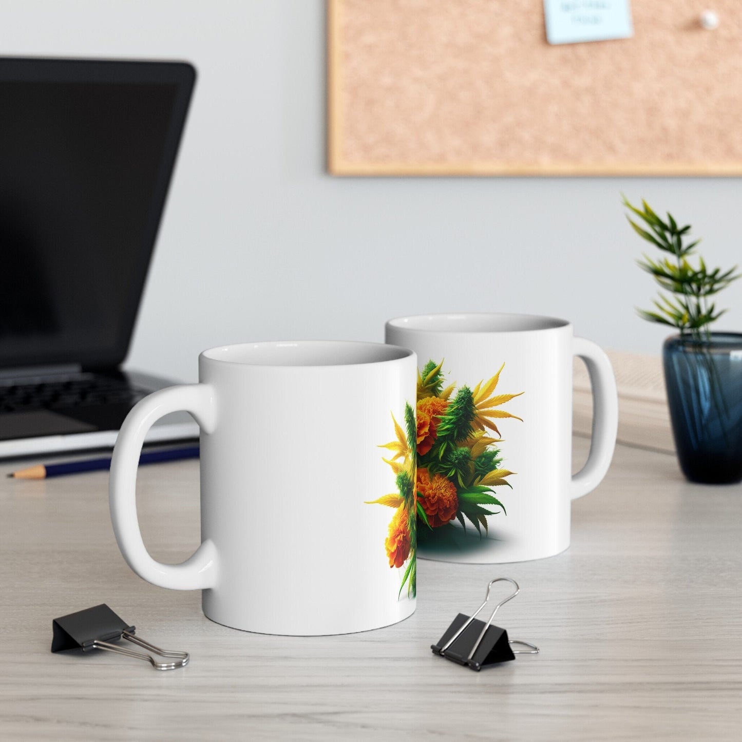 MARIGOLD WEED FLOWER - Weed Coffee Mugs (11oz) Perfect Gift for Smokers/ Marijuana Gift; Wake and Bake Mug - Cannabis Cup / Stoner Mug