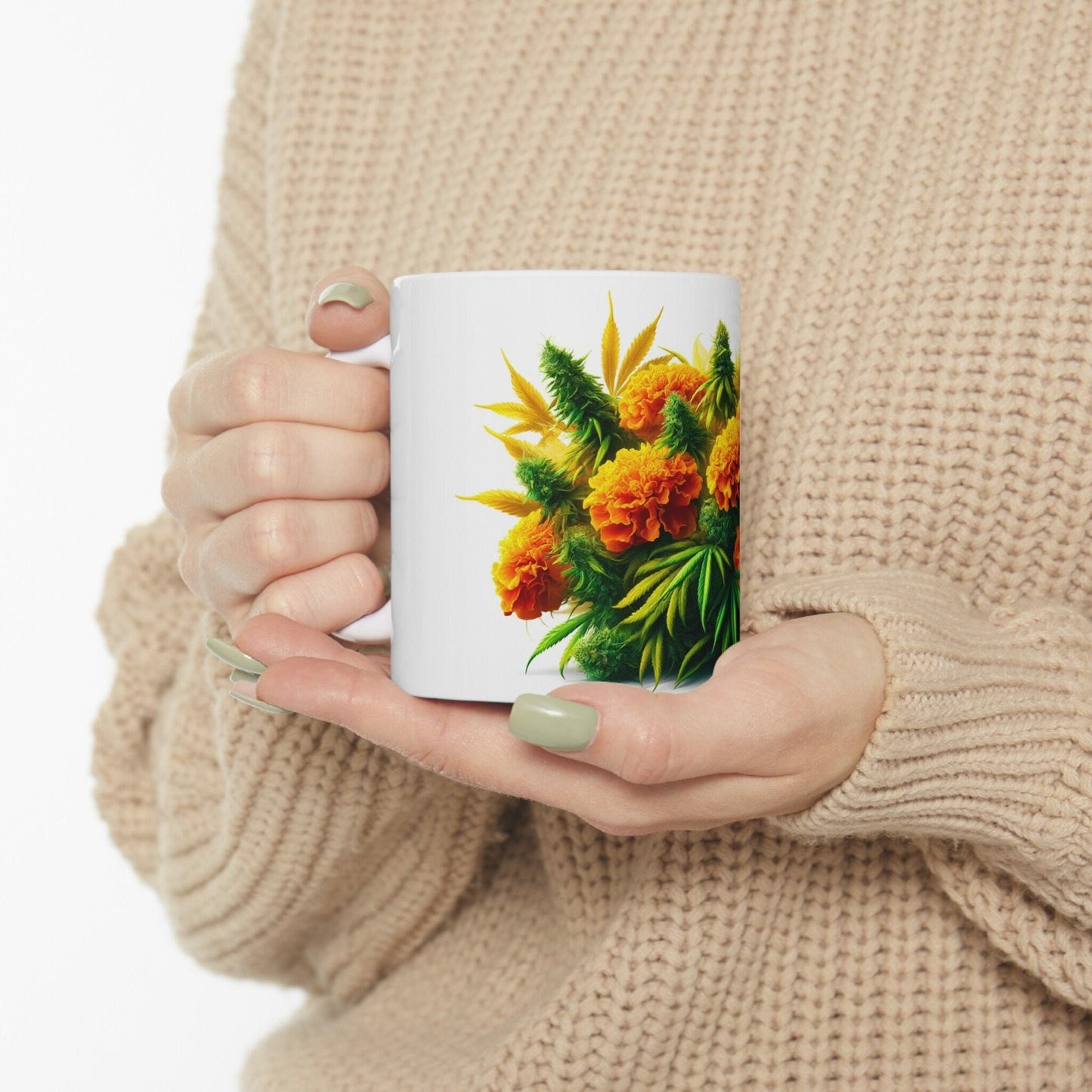 MARIGOLD WEED FLOWER - Weed Coffee Mugs (11oz) Perfect Gift for Smokers/ Marijuana Gift; Wake and Bake Mug - Cannabis Cup / Stoner Mug
