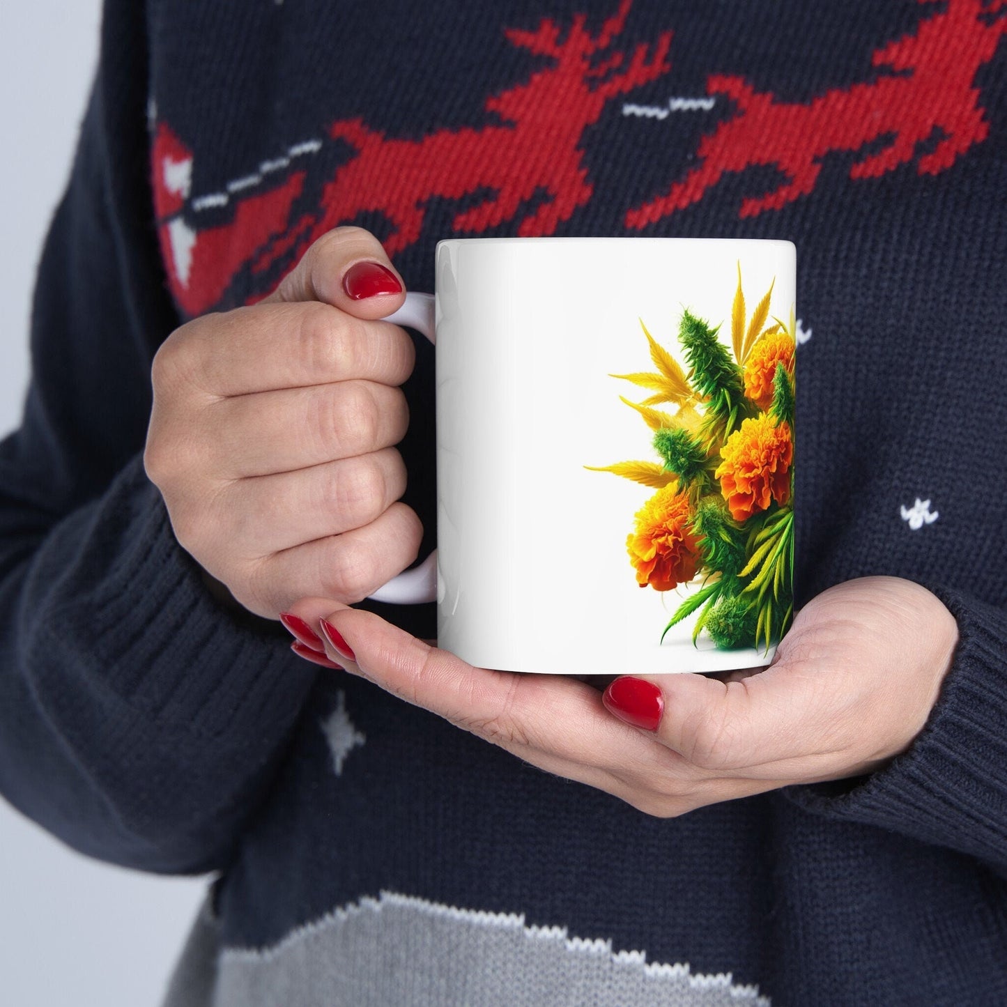 MARIGOLD WEED FLOWER - Weed Coffee Mugs (11oz) Perfect Gift for Smokers/ Marijuana Gift; Wake and Bake Mug - Cannabis Cup / Stoner Mug