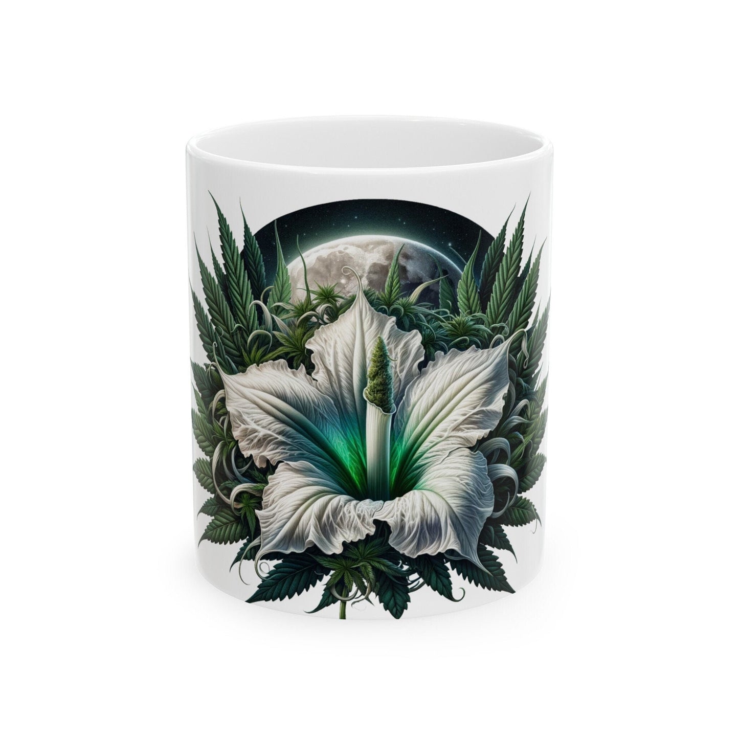 MOONFLOWER WEED FLOWER - Weed Coffee Mugs (11oz) Perfect Gift for Smokers/ Marijuana Gift; Wake and Bake Mug - Cannabis Cup / Stoner Mug