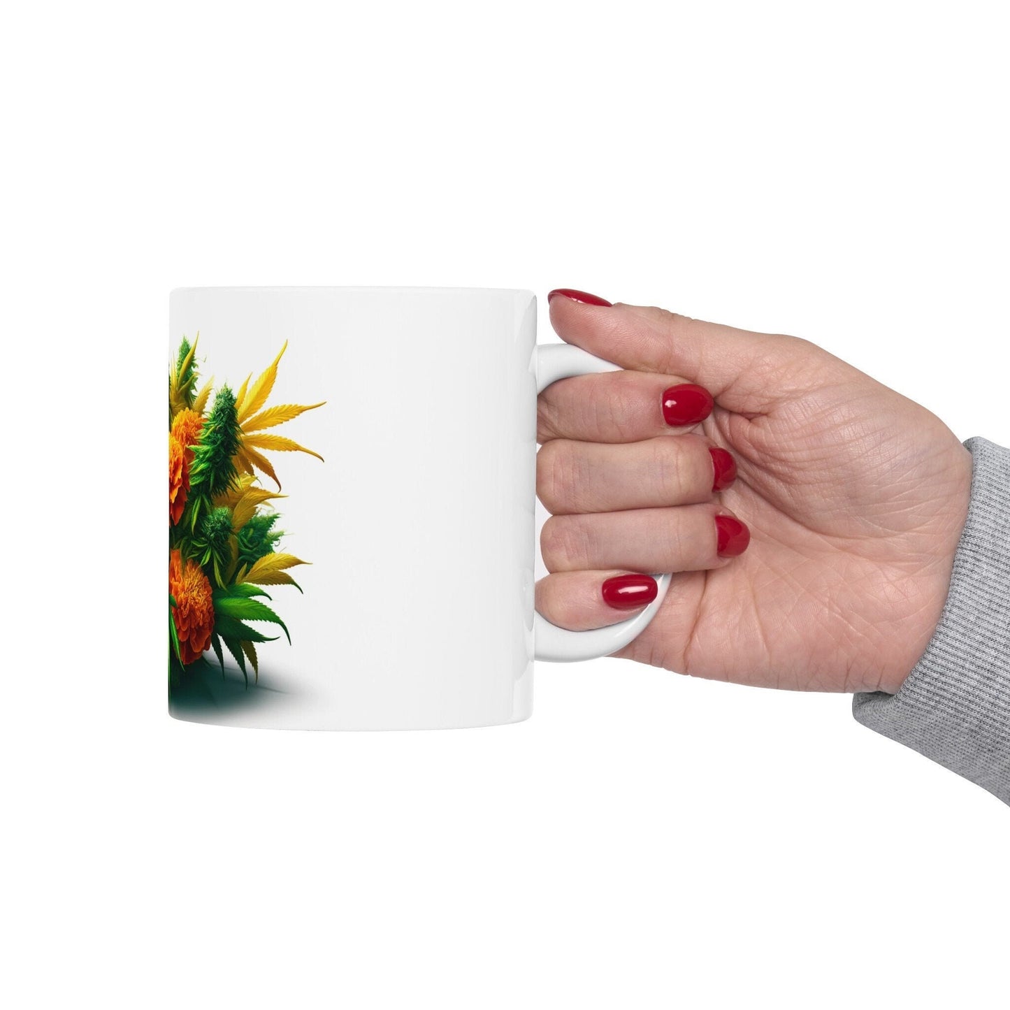 MARIGOLD WEED FLOWER - Weed Coffee Mugs (11oz) Perfect Gift for Smokers/ Marijuana Gift; Wake and Bake Mug - Cannabis Cup / Stoner Mug