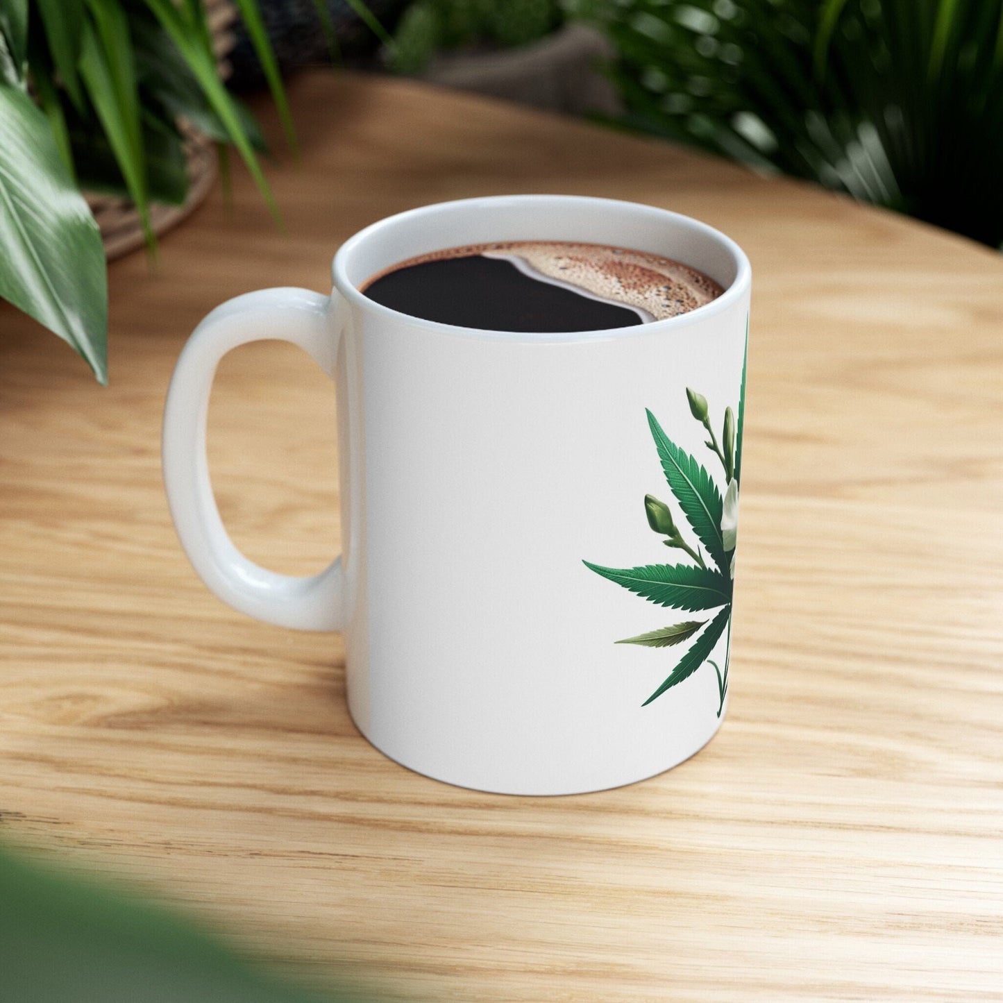 OLEANDER WHITE Weed FLOWER - Weed Coffee Mugs (11oz) Perfect Gift for Smokers/ Marijuana Gift; Wake and Bake Mug - Cannabis Cup / Stoner Mug