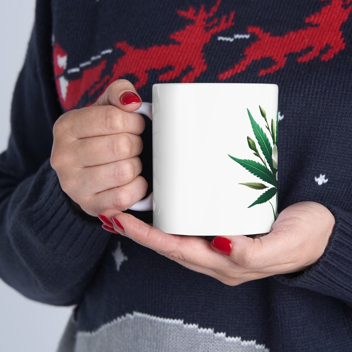 OLEANDER WHITE Weed FLOWER - Weed Coffee Mugs (11oz) Perfect Gift for Smokers/ Marijuana Gift; Wake and Bake Mug - Cannabis Cup / Stoner Mug