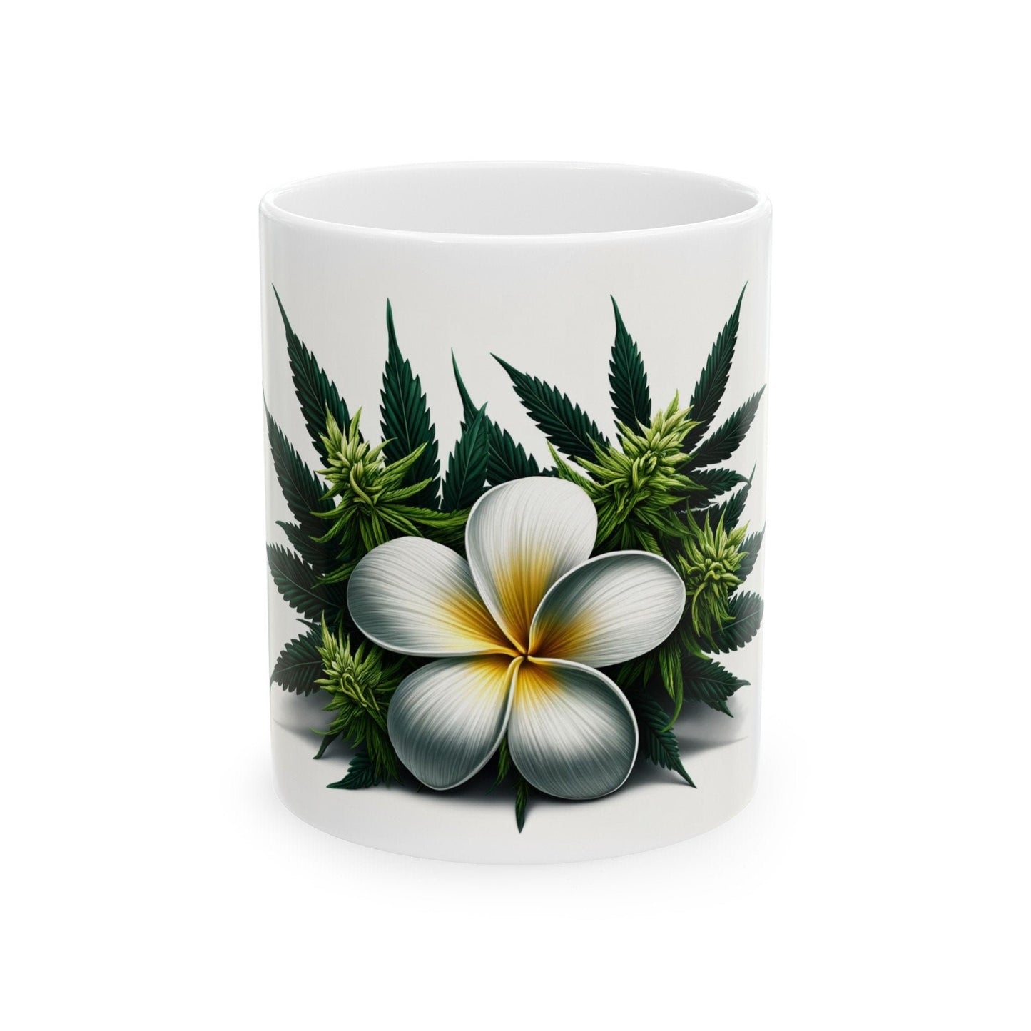 PLUMERIA WEED FLOWER - Weed Coffee Mugs (11oz) Perfect Gift for Smokers/ Marijuana Gift; Wake and Bake Mug - Cannabis Cup / Stoner Mug