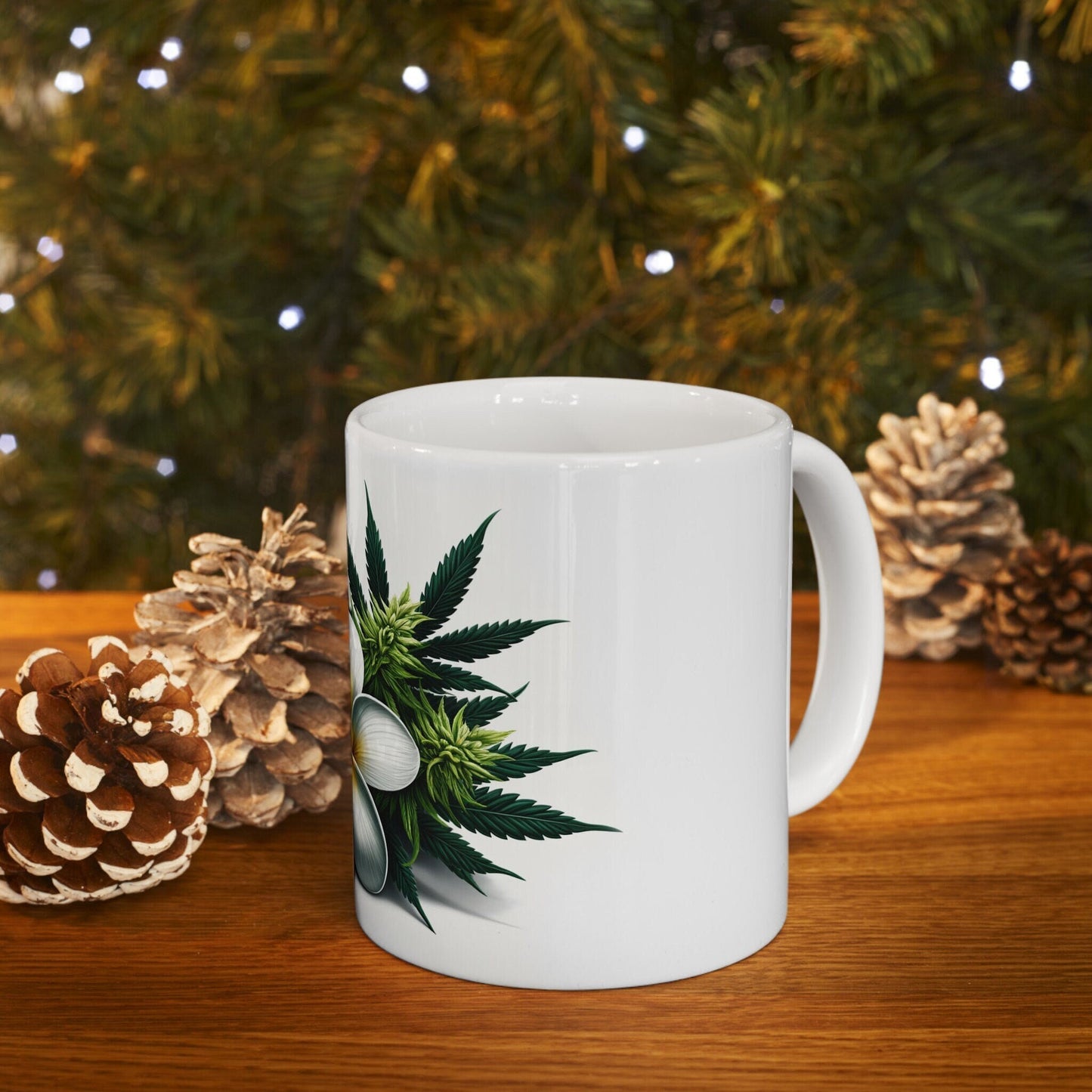 PLUMERIA WEED FLOWER - Weed Coffee Mugs (11oz) Perfect Gift for Smokers/ Marijuana Gift; Wake and Bake Mug - Cannabis Cup / Stoner Mug