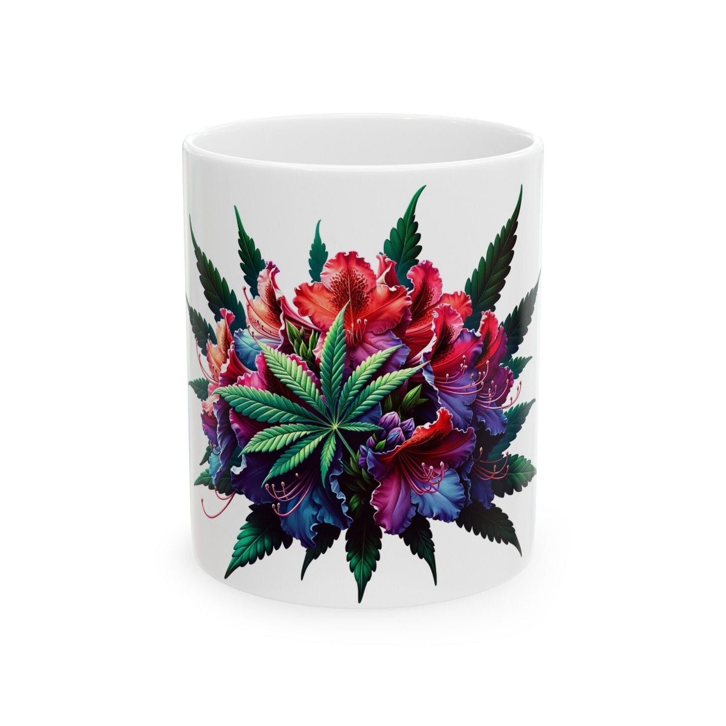 RHODODENDRON WEED FLOWER - Weed Coffee Mugs (11oz) Perfect Gift for Smokers/ Marijuana Gift; Wake and Bake Mug - Cannabis Cup / Stoner Mug