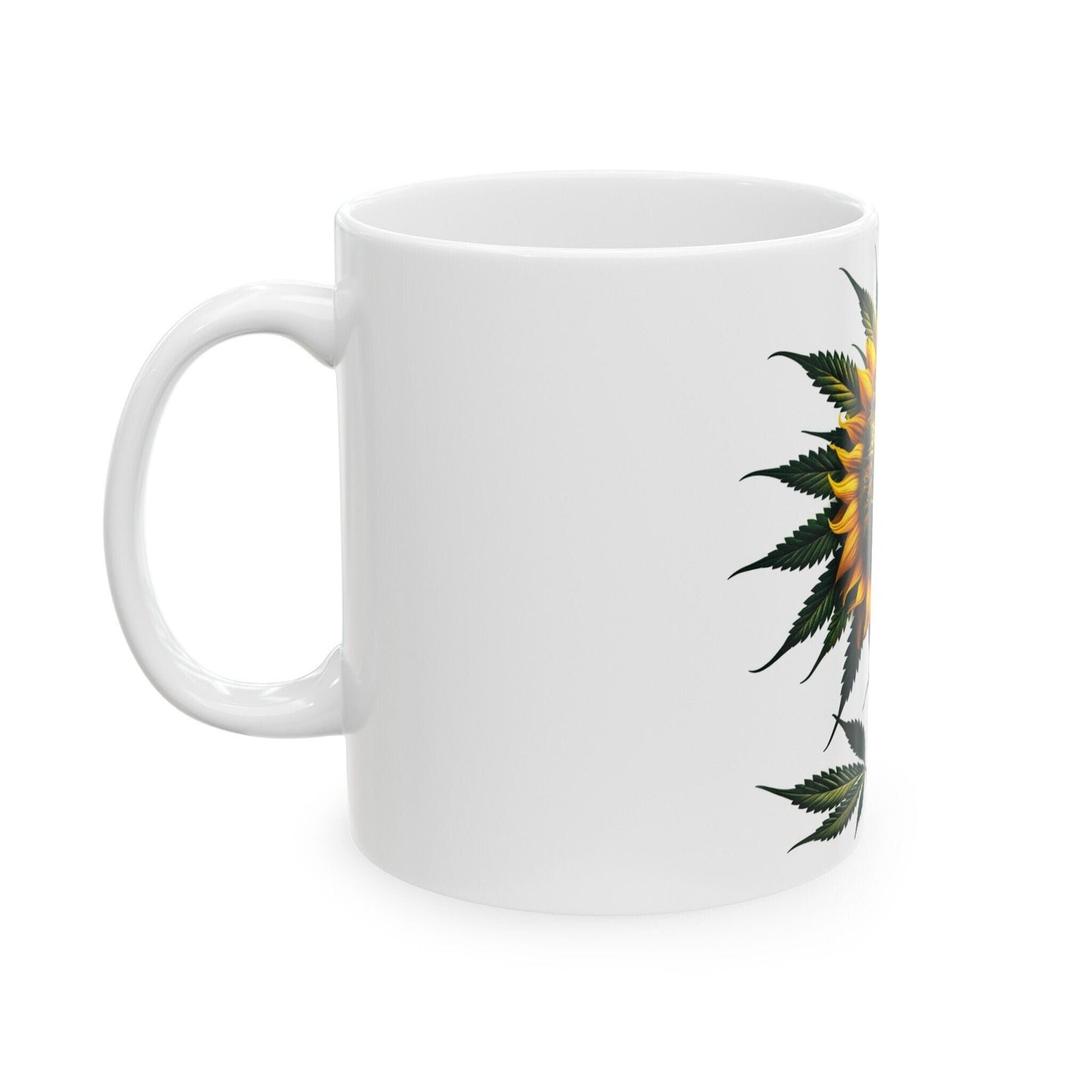 SUNFLOWER WEED FLOWER - Weed Coffee Mugs (11oz) Perfect Gift for Smokers/ Marijuana Gift; Wake and Bake Mug - Cannabis Cup / Stoner Mug