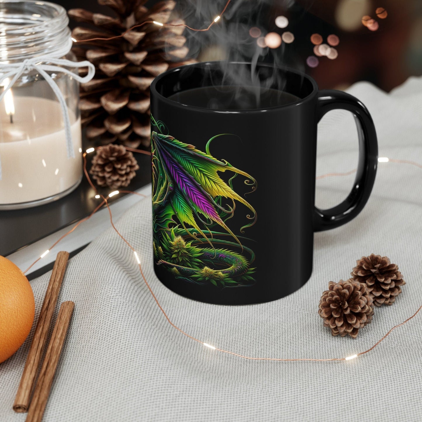 WEED DRAGON - Black Base Coffee Mugs - Perfect Gift for Smokers, Stoners, Growers; Wake and Bake Mug / Weed Mug / Stoner Mug