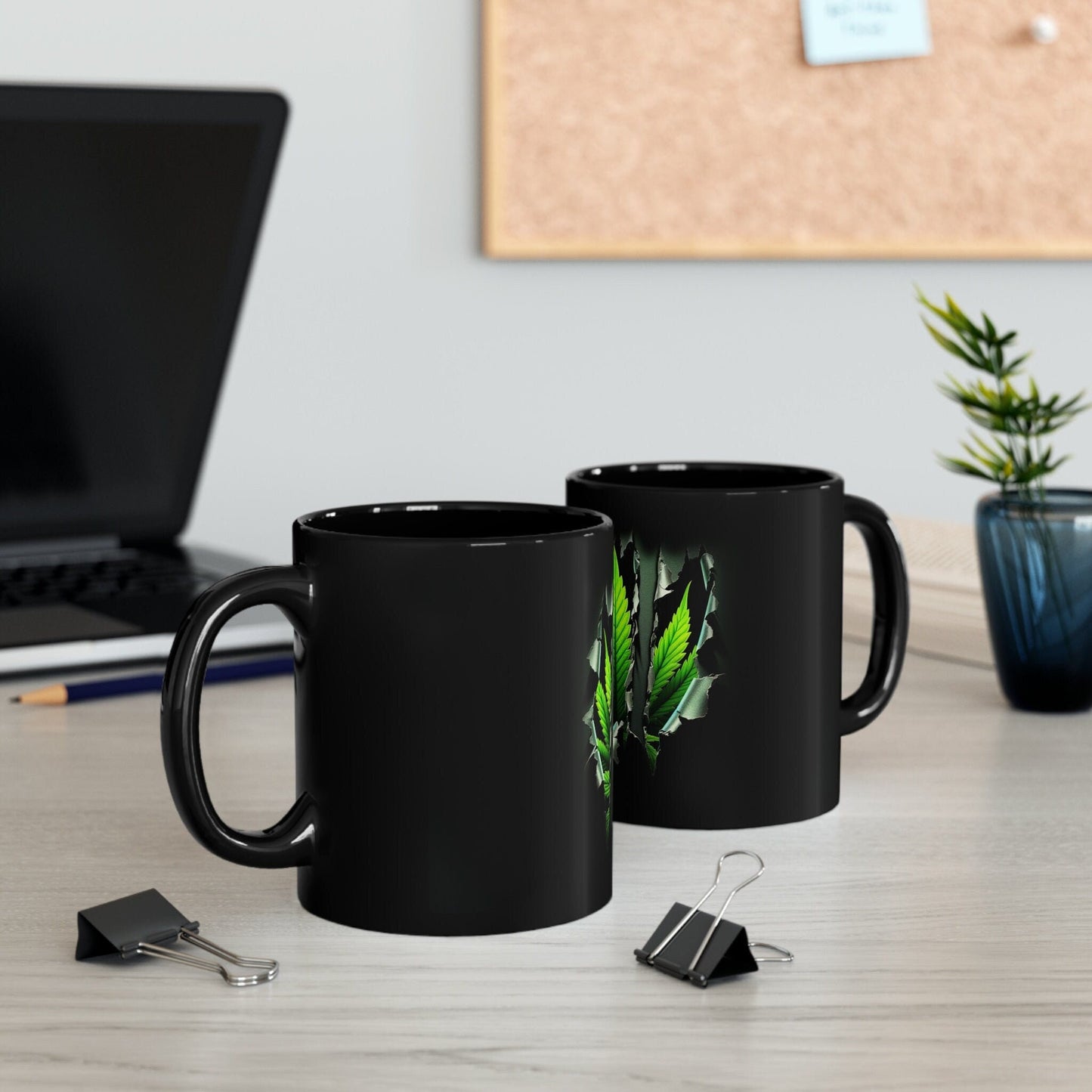WEED SLASH - Black Base Coffee Mugs - Perfect Gift for Smokers, Stoners, Growers; Wake and Bake Mug / Weed Mug / Cannabis Cup