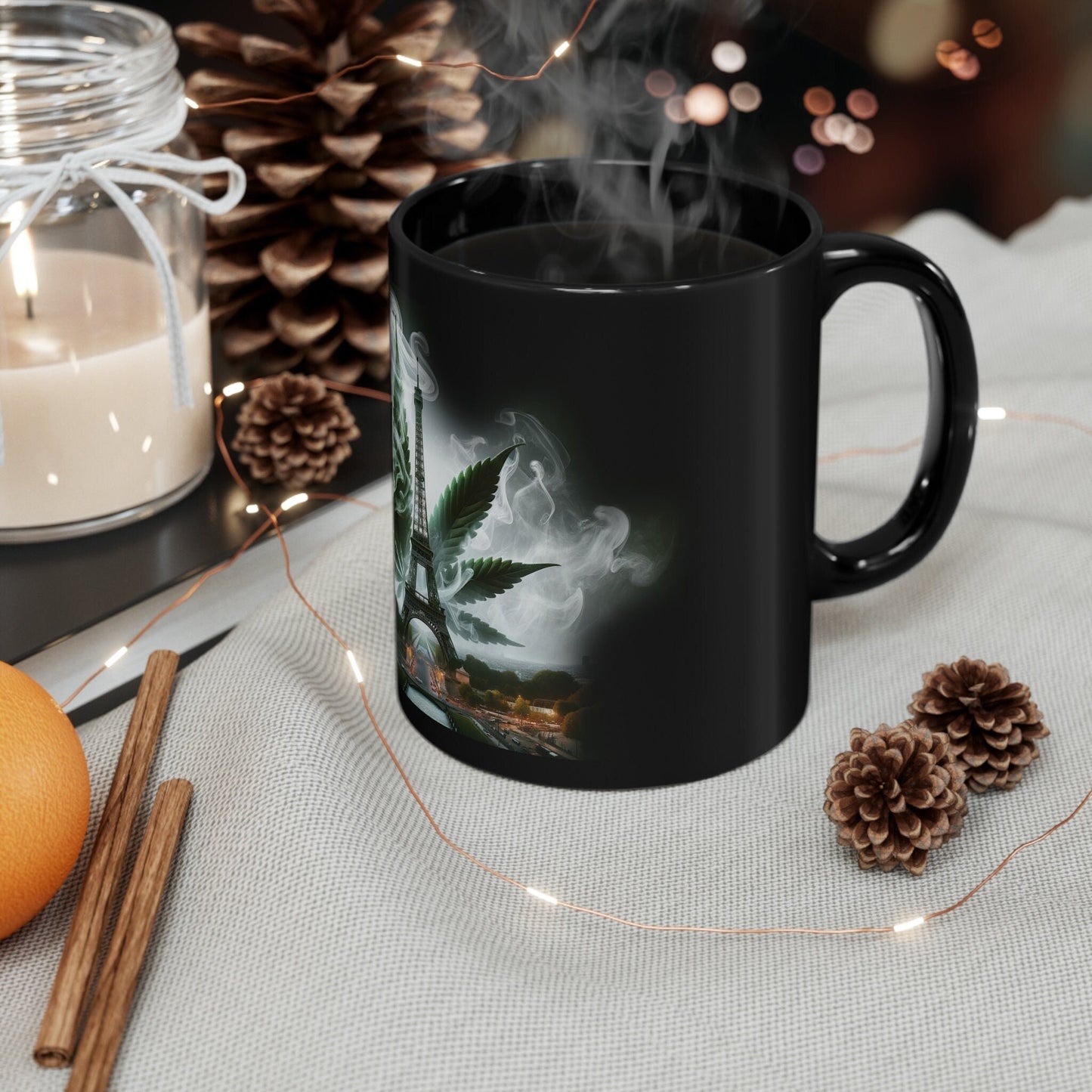 WEED PARIS - Black Base Coffee Mugs - Perfect Gift for Smokers, Stoners, Marijuana Lovers, Growers; WEED Mug / Stoner Mug