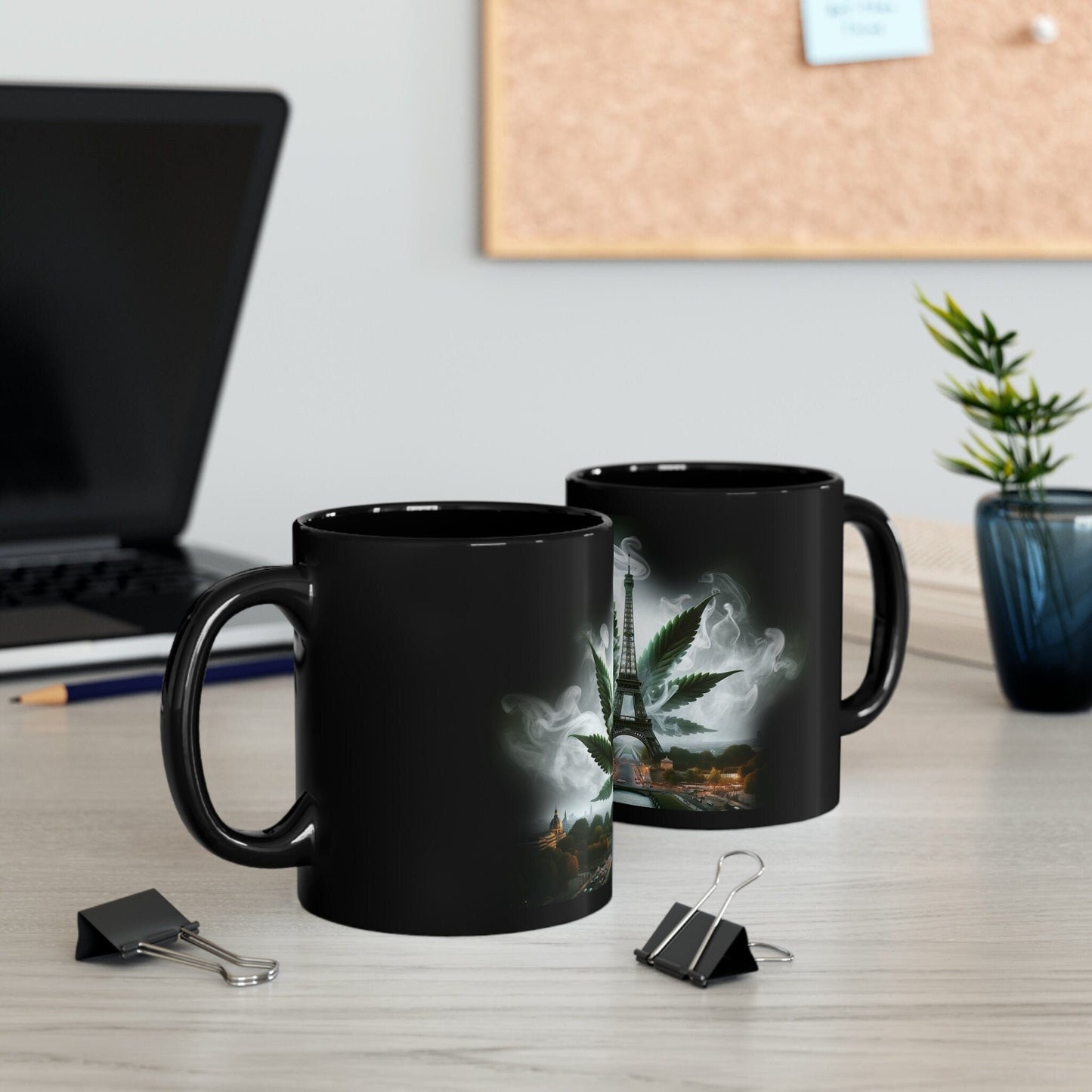 WEED PARIS - Black Base Coffee Mugs - Perfect Gift for Smokers, Stoners, Marijuana Lovers, Growers; WEED Mug / Stoner Mug