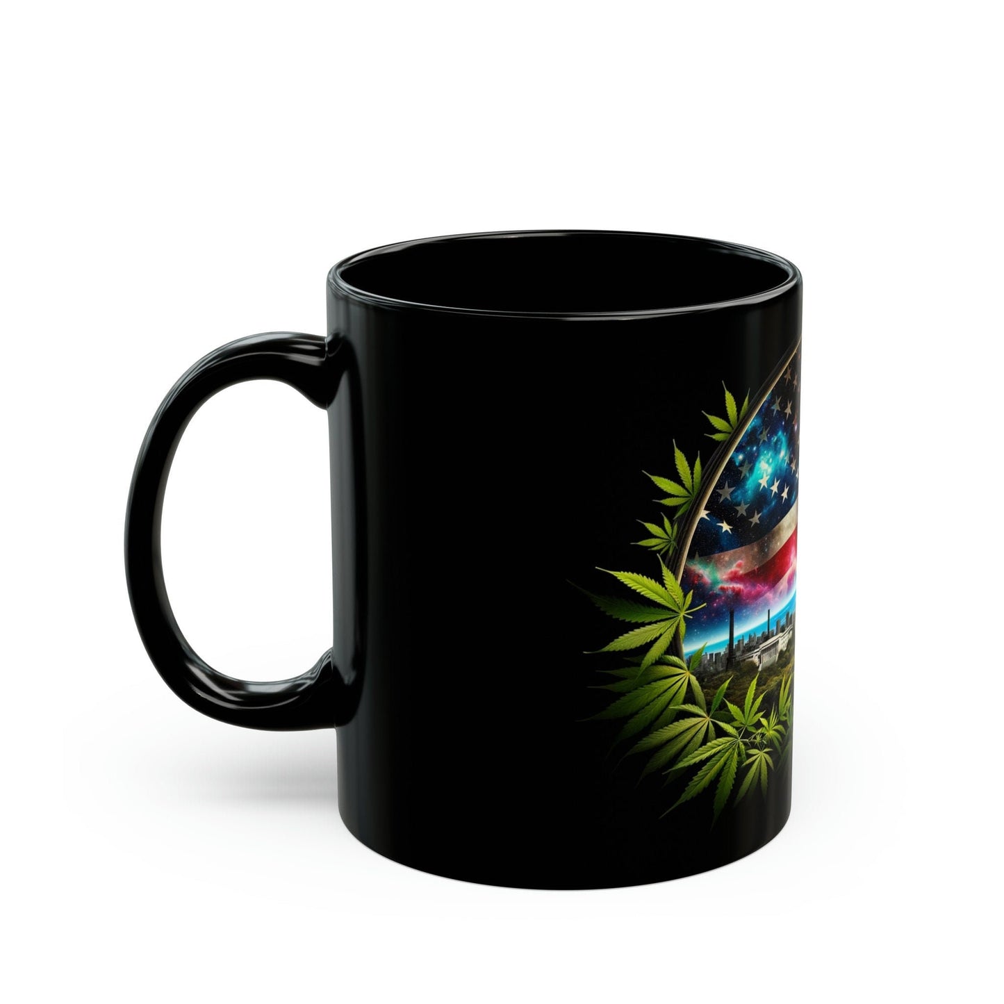 AMERICAN CANNABIS - Black Base Coffee Mugs - Perfect Gift for Smokers, Stoners, Marijuana Lovers, Growers; WEED Mug / Stoner Mug