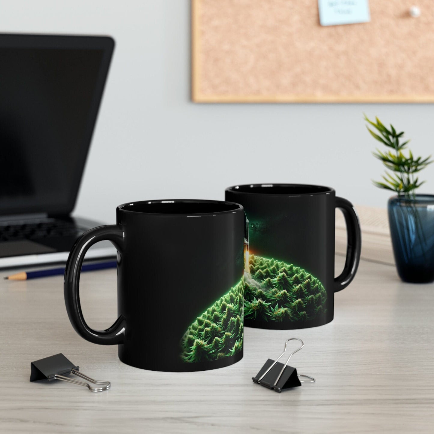 WEED PLANET - Black Base Coffee Mugs - Perfect Gift for Smokers, Stoners, Marijuana Lovers, Growers; Weed Mug / Space Mug