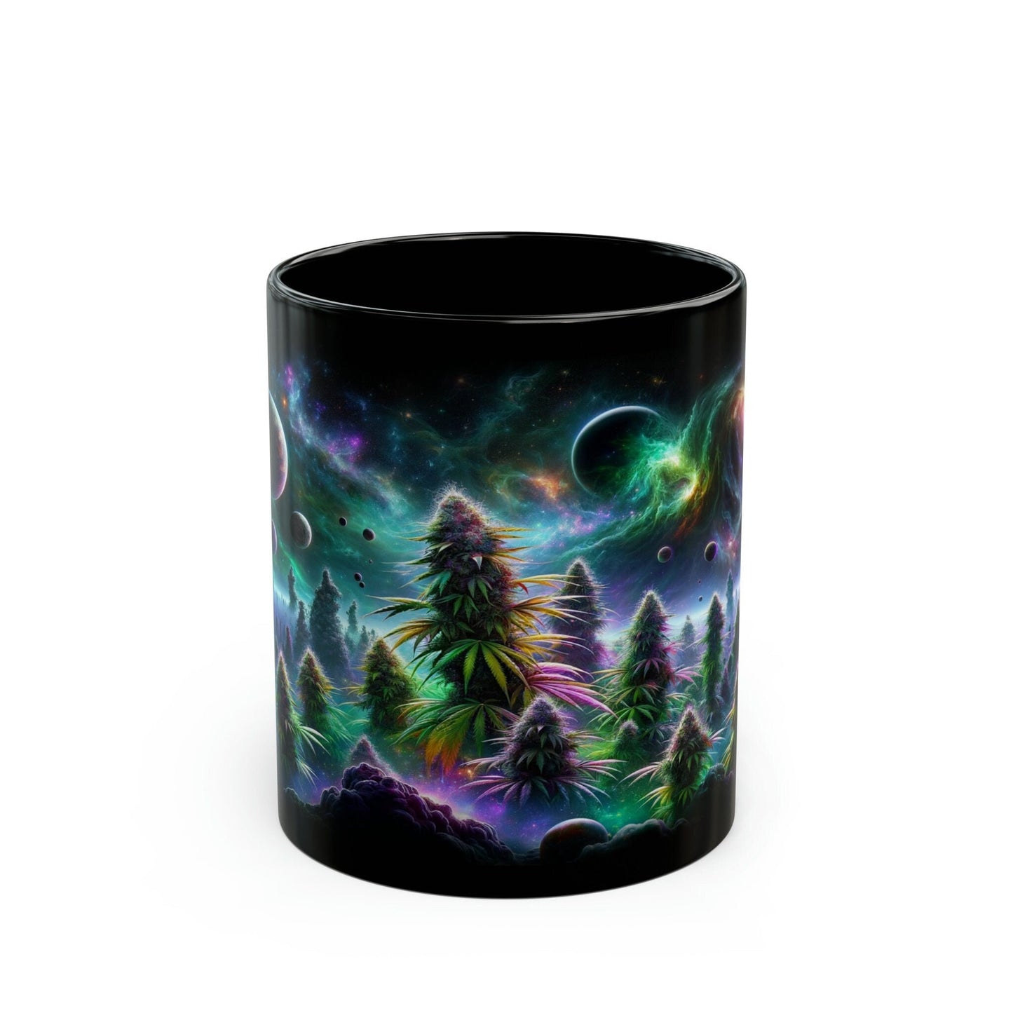 SPACE WEED - BLACK Themed Coffee Mugs - Perfect Gift for Smokers, Stoners, Marijuana Lovers, Growers; Weed Mug / Space Mug for Stoners