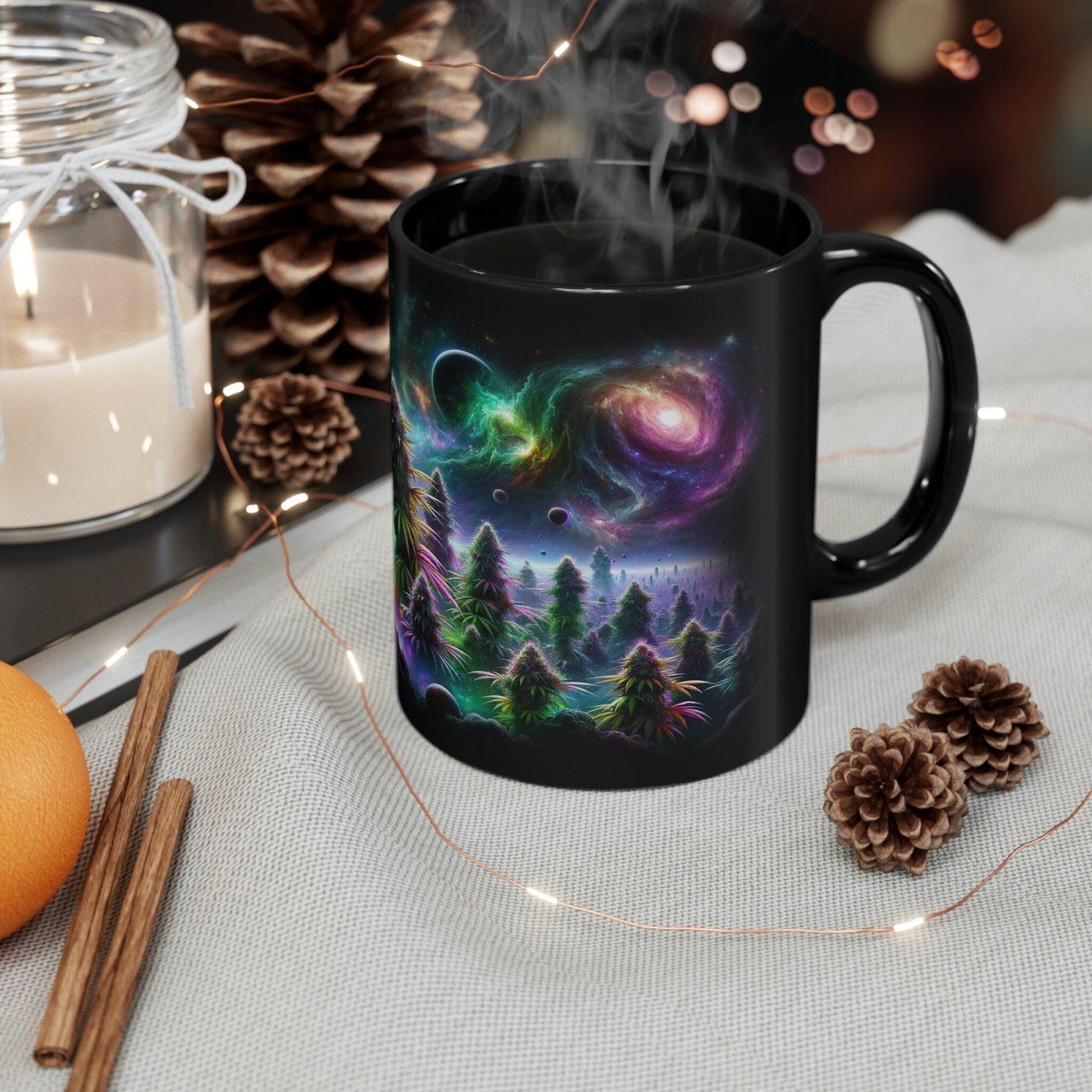 SPACE WEED - BLACK Themed Coffee Mugs - Perfect Gift for Smokers, Stoners, Marijuana Lovers, Growers; Weed Mug / Space Mug for Stoners