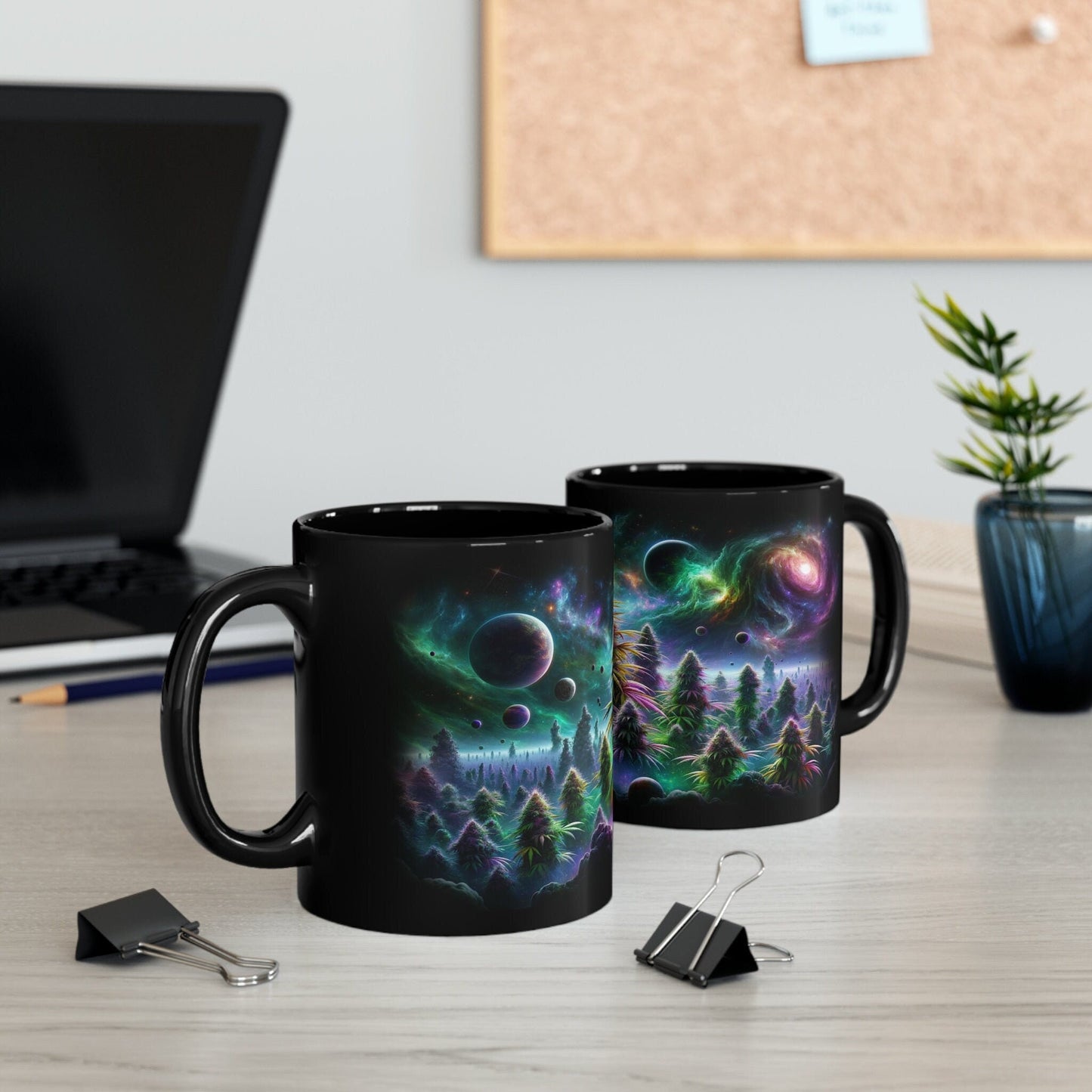 SPACE WEED - BLACK Themed Coffee Mugs - Perfect Gift for Smokers, Stoners, Marijuana Lovers, Growers; Weed Mug / Space Mug for Stoners