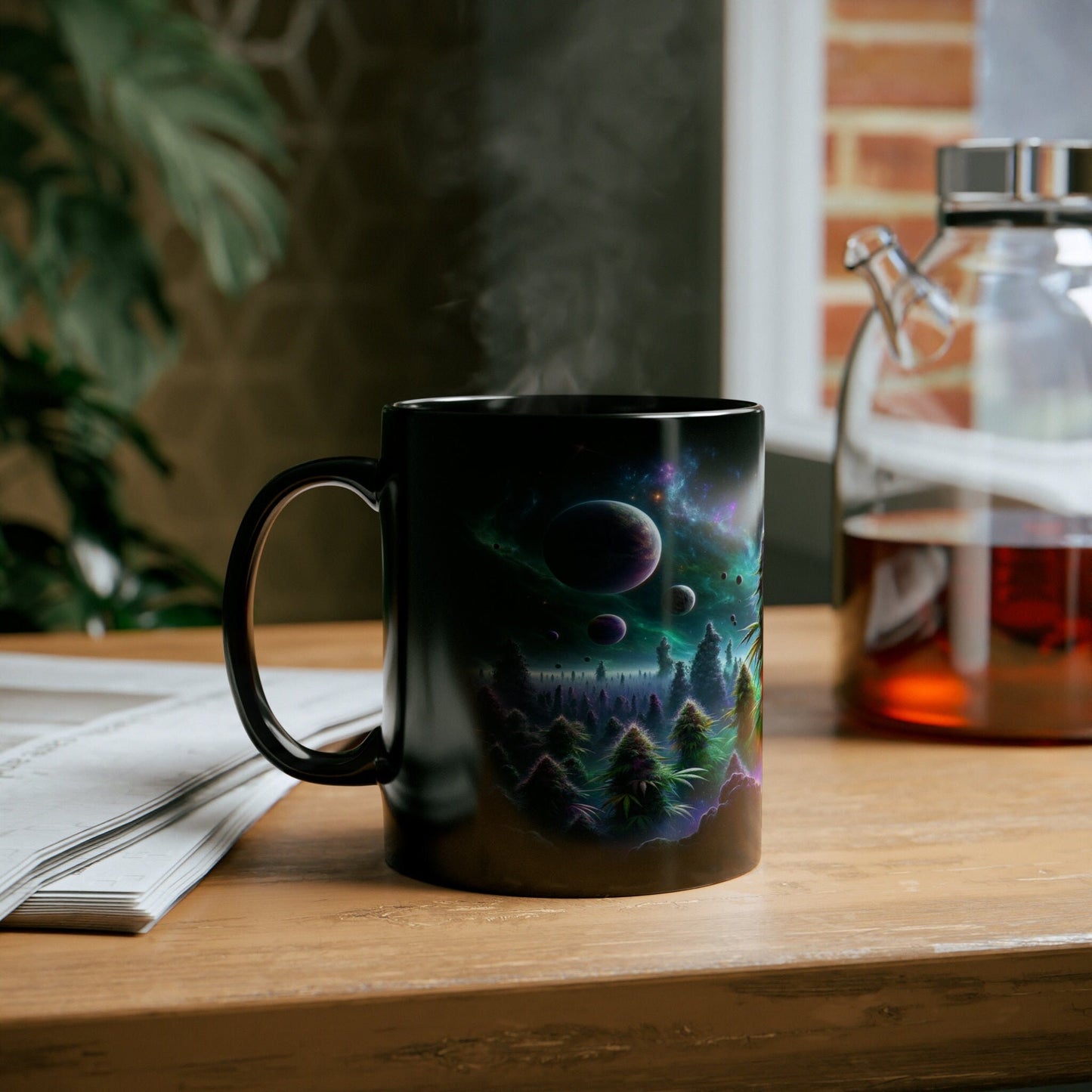 SPACE WEED - BLACK Themed Coffee Mugs - Perfect Gift for Smokers, Stoners, Marijuana Lovers, Growers; Weed Mug / Space Mug for Stoners