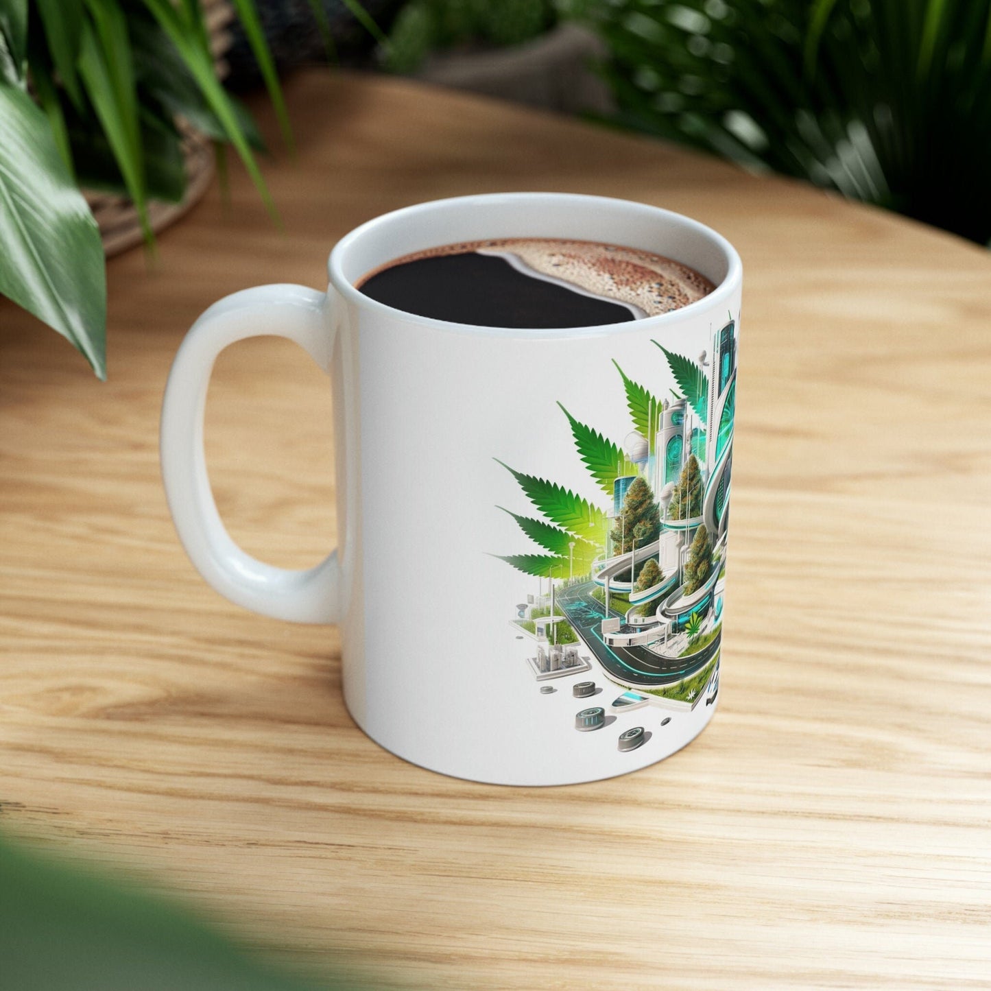 WEED CITY Futuristic - Marijuana Themed Coffee Mug - Perfect Gift for Smokers, Marijuana Lovers; Wake and Bake Mug - Weed Mug / Stoner Mug