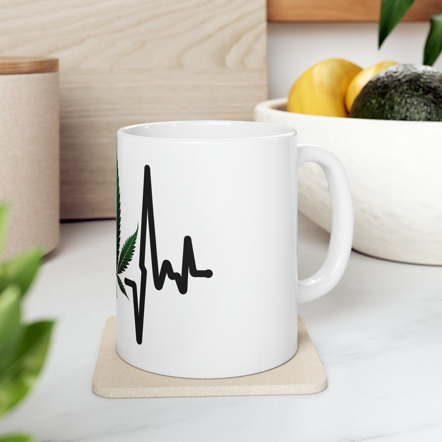 WEED HEARTBEAT - Marijuana Themed Coffee Mugs - Perfect Gift for Smoker, Stoners, Marijuana Lover; Wake and Bake Mug - Weed Mug / Stoner Mug