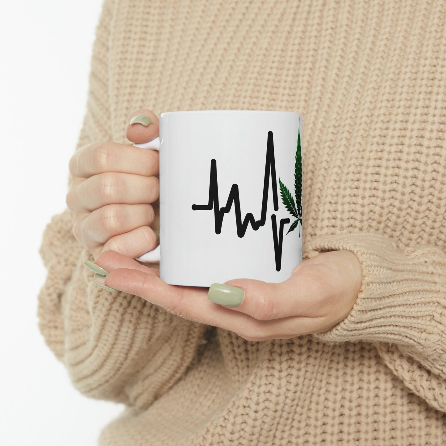 WEED HEARTBEAT - Marijuana Themed Coffee Mugs - Perfect Gift for Smoker, Stoners, Marijuana Lover; Wake and Bake Mug - Weed Mug / Stoner Mug