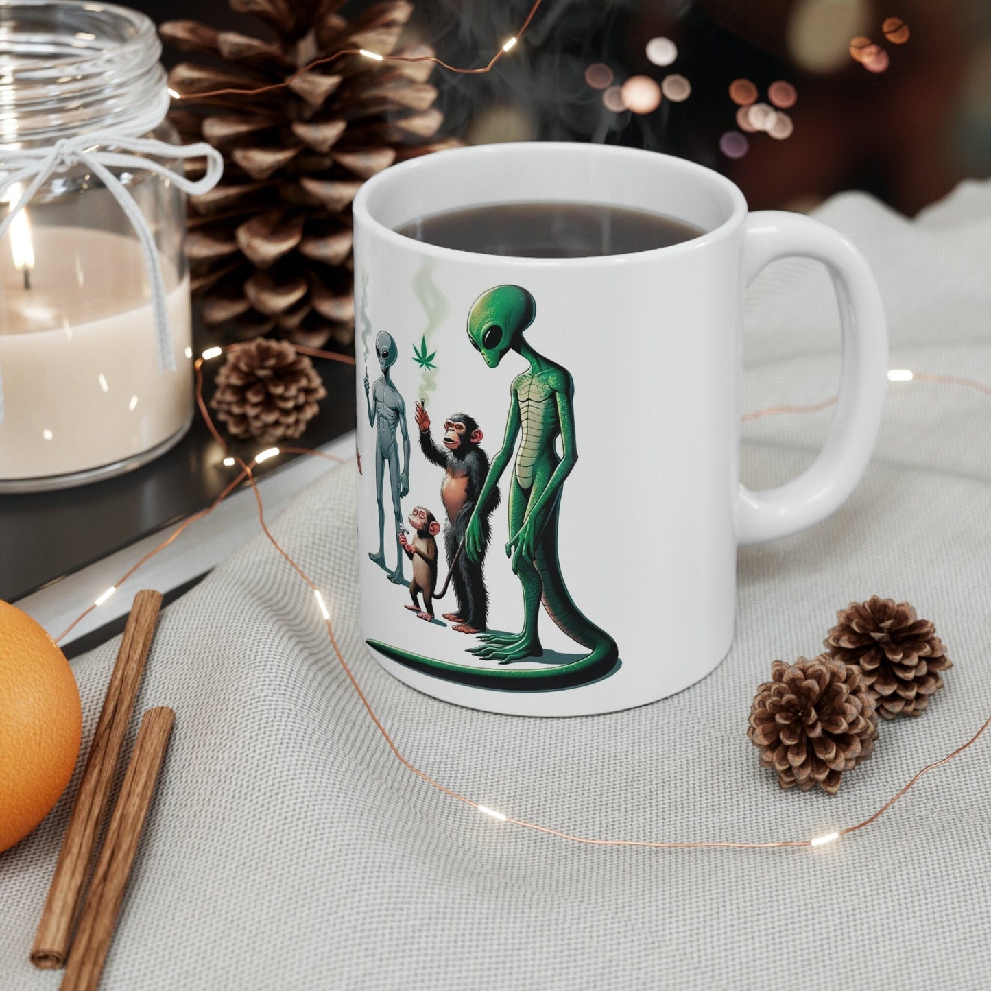 BIGFOOT & ALIEN Circle - WEED Themed Coffee Mugs - Perfect Gift for Smokers, Stoners, Marijuana Lover, Growers; Smokers - Wake and Bake