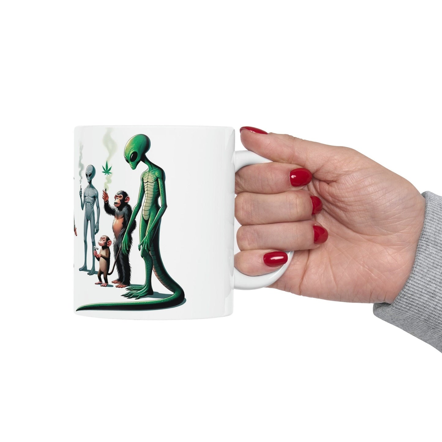 BIGFOOT & ALIEN Circle - WEED Themed Coffee Mugs - Perfect Gift for Smokers, Stoners, Marijuana Lover, Growers; Smokers - Wake and Bake