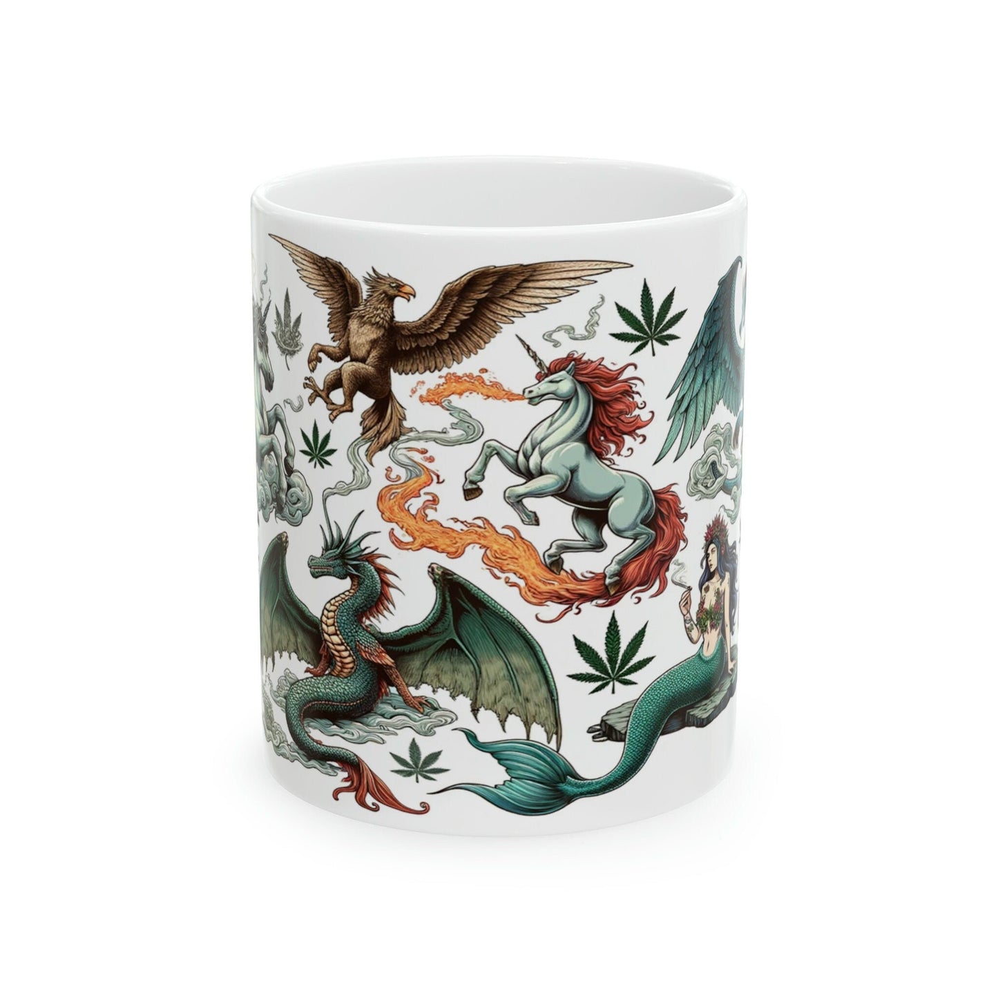 MYTHICAL CREATURES - WEED Themed Coffee Mugs - Perfect Gift for Smokers, Stoners, Marijuana Lovers, Growers; Smoker - Wake and Bake