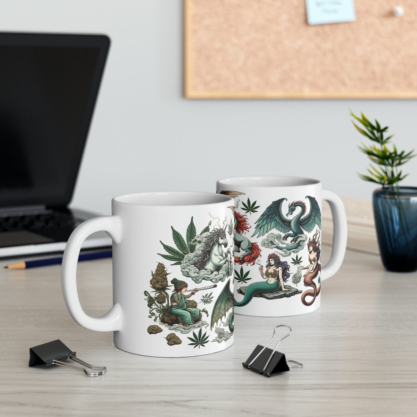 MYTHICAL CREATURES - WEED Themed Coffee Mugs - Perfect Gift for Smokers, Stoners, Marijuana Lovers, Growers; Smoker - Wake and Bake