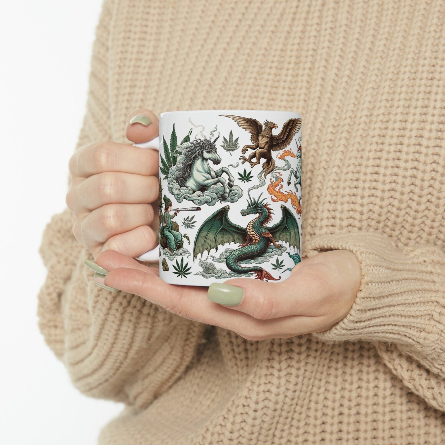 MYTHICAL CREATURES - WEED Themed Coffee Mugs - Perfect Gift for Smokers, Stoners, Marijuana Lovers, Growers; Smoker - Wake and Bake