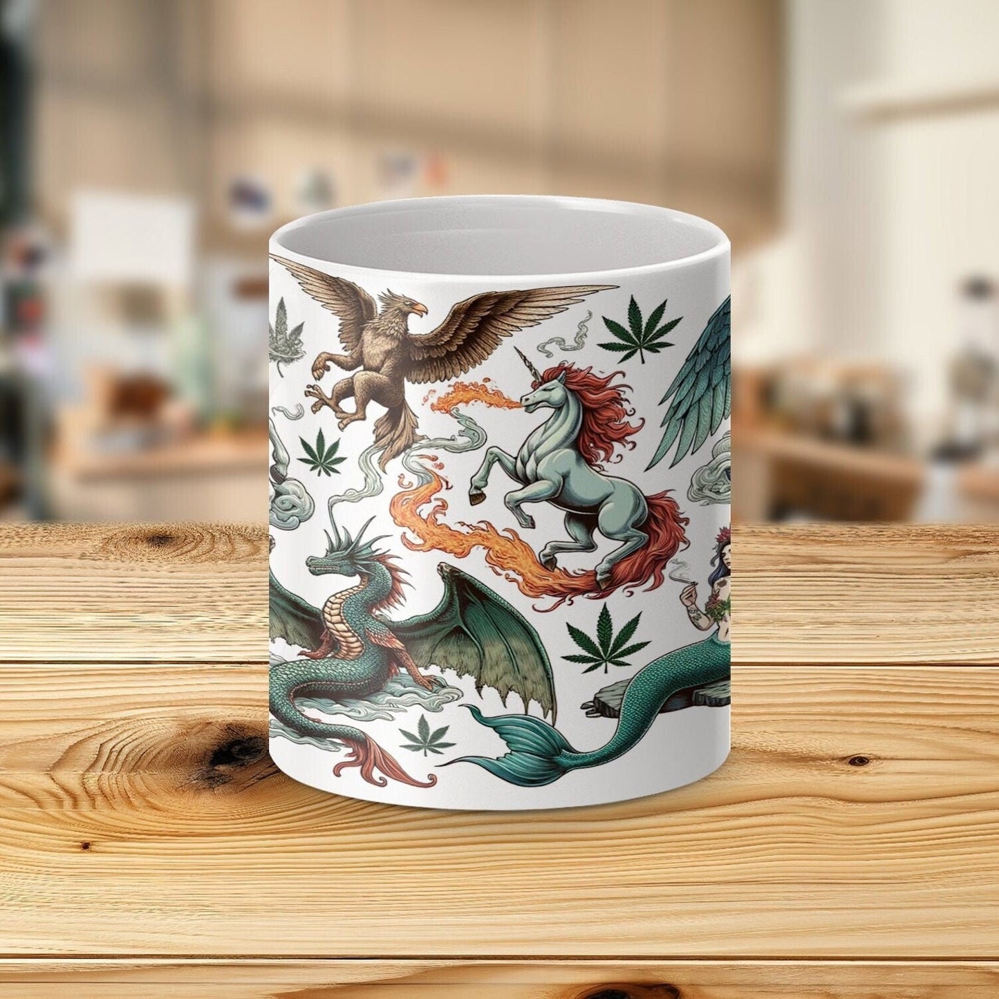 MYTHICAL CREATURES - WEED Themed Coffee Mugs - Perfect Gift for Smokers, Stoners, Marijuana Lovers, Growers; Smoker - Wake and Bake