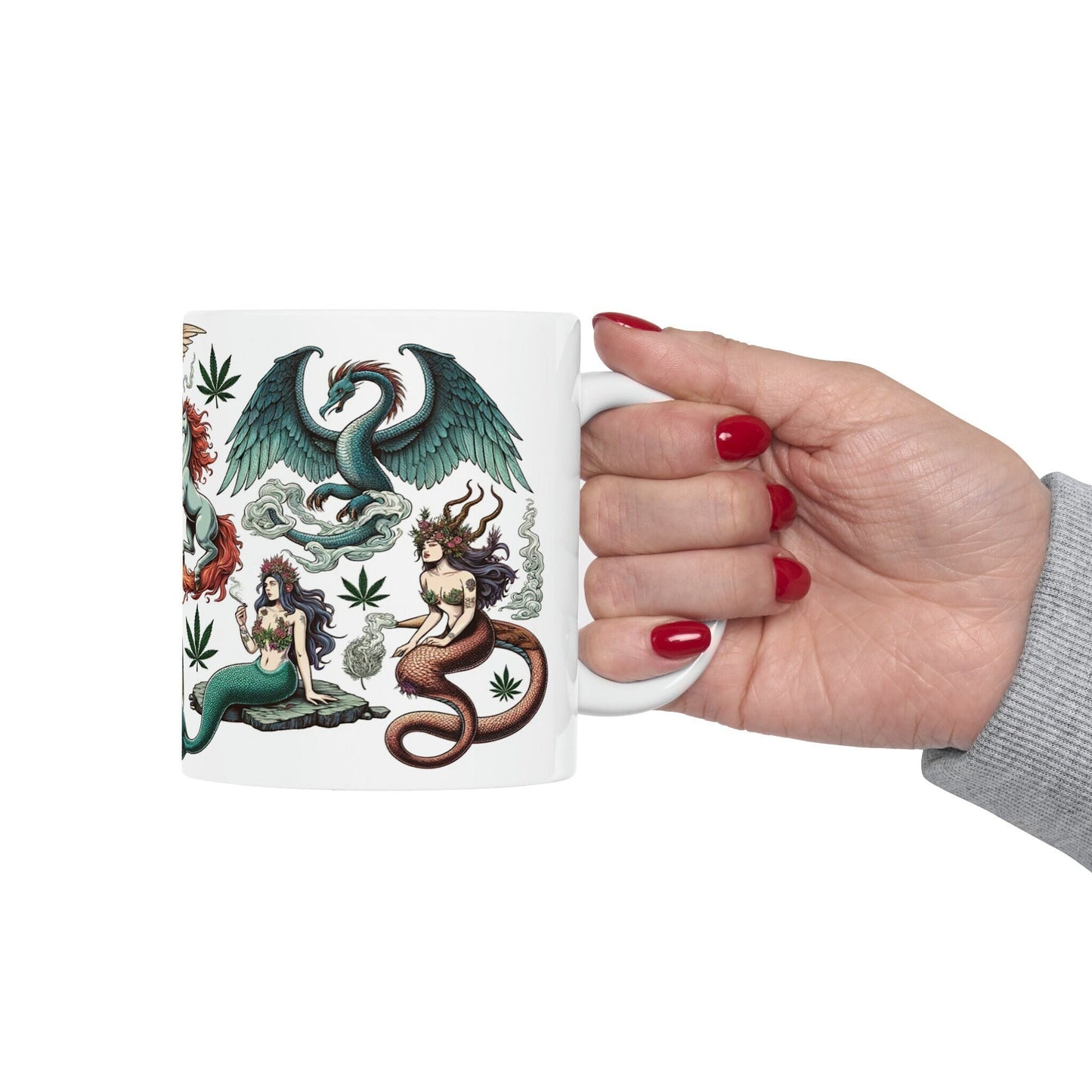 MYTHICAL CREATURES - WEED Themed Coffee Mugs - Perfect Gift for Smokers, Stoners, Marijuana Lovers, Growers; Smoker - Wake and Bake