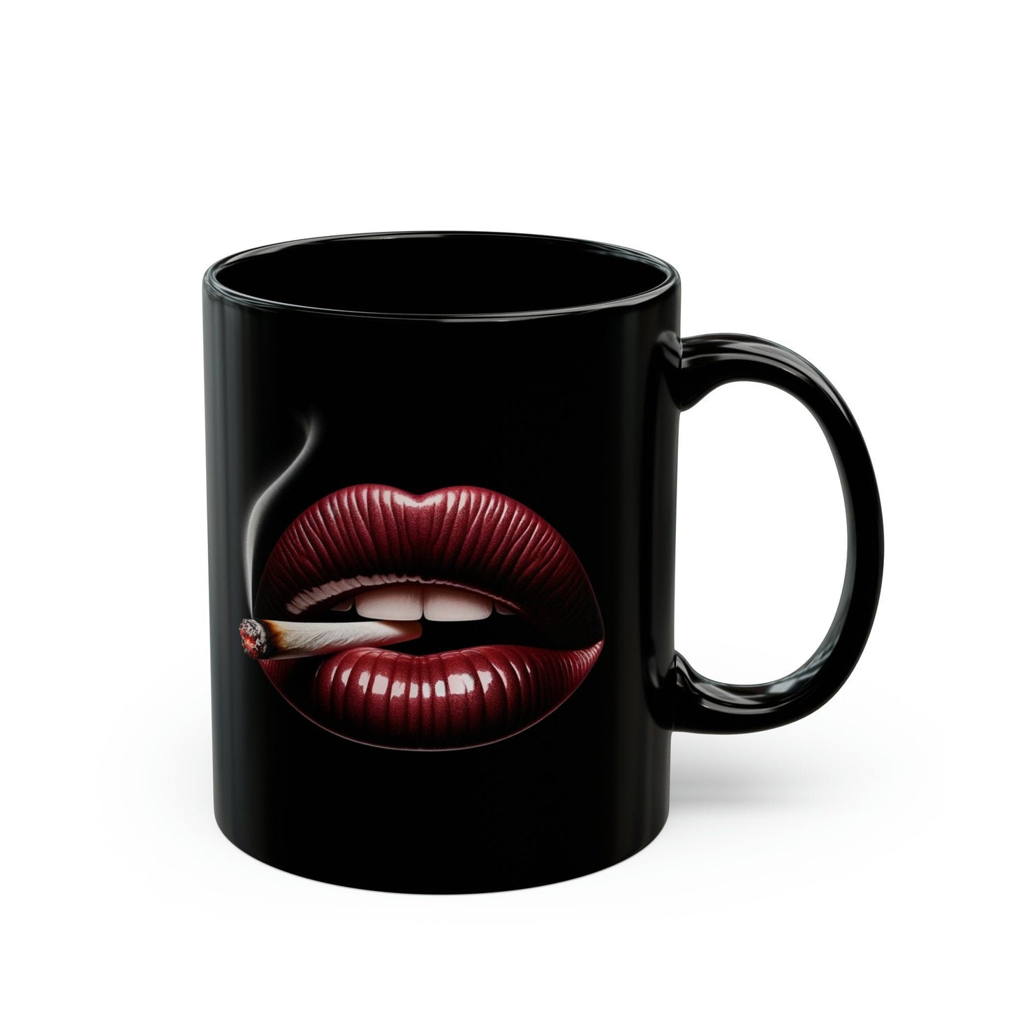 LIPS Joint Mug - BLACK Themed Coffee Mugs - Perfect Gift for Smokers, Stoners, Marijuana Lovers, Growers; Smoker Enthusiasts