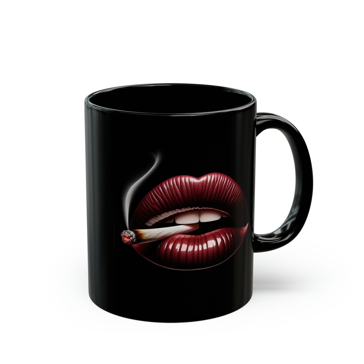 LIPS Joint Mug - BLACK Themed Coffee Mugs - Perfect Gift for Smokers, Stoners, Marijuana Lovers, Growers; Smoker Enthusiasts