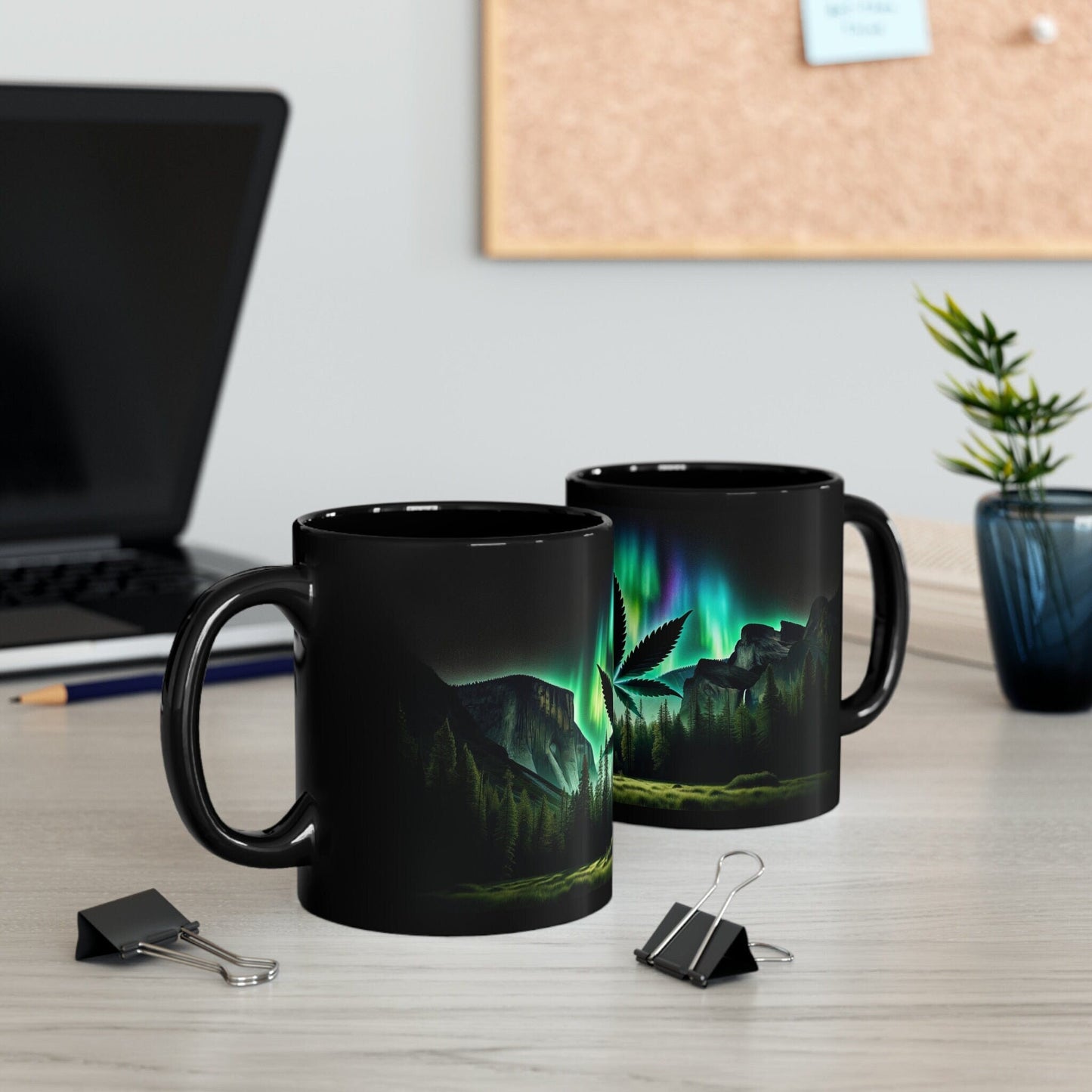 NORTHERN LIGHTS WEED - Black Themed Coffee Mugs - Perfect Gift for Smokers, Stoners, Marijuana Lovers, Growers; Weed or Smoke Enthusiasts