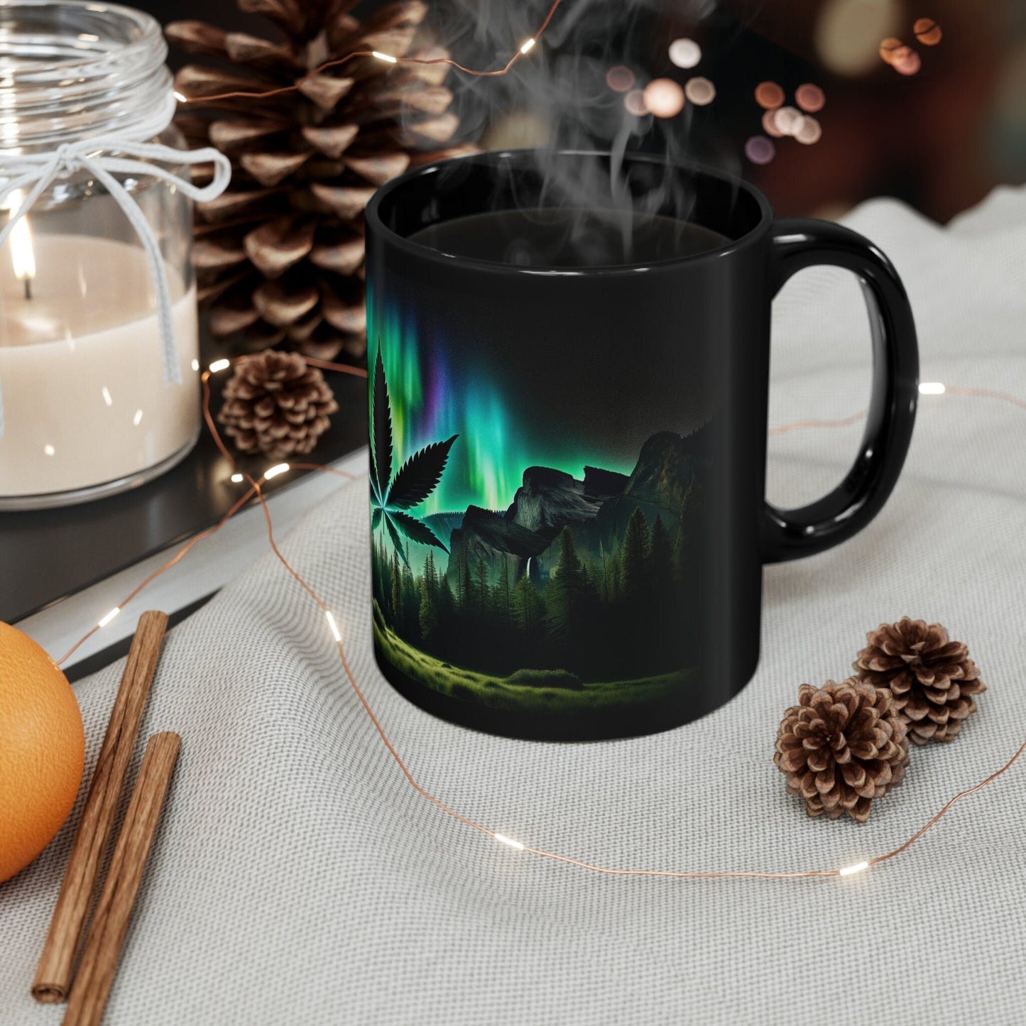 NORTHERN LIGHTS WEED - Black Themed Coffee Mugs - Perfect Gift for Smokers, Stoners, Marijuana Lovers, Growers; Weed or Smoke Enthusiasts