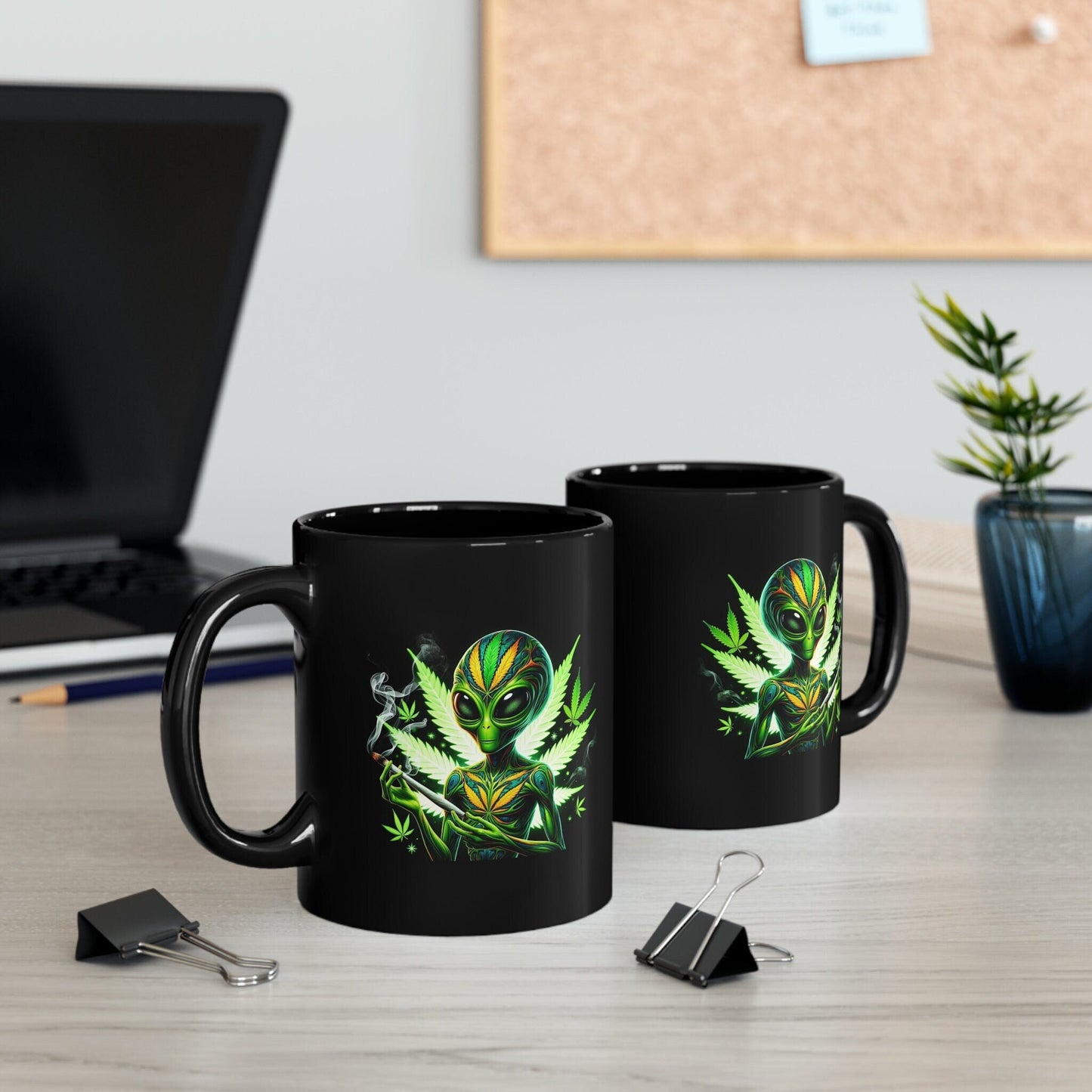 WEED ALIEN Mug - BLACK Themed Coffee Mugs - Perfect Gift for Smokers, Stoners, Marijuana Lovers, Growers; Weed or Space Enthusiasts
