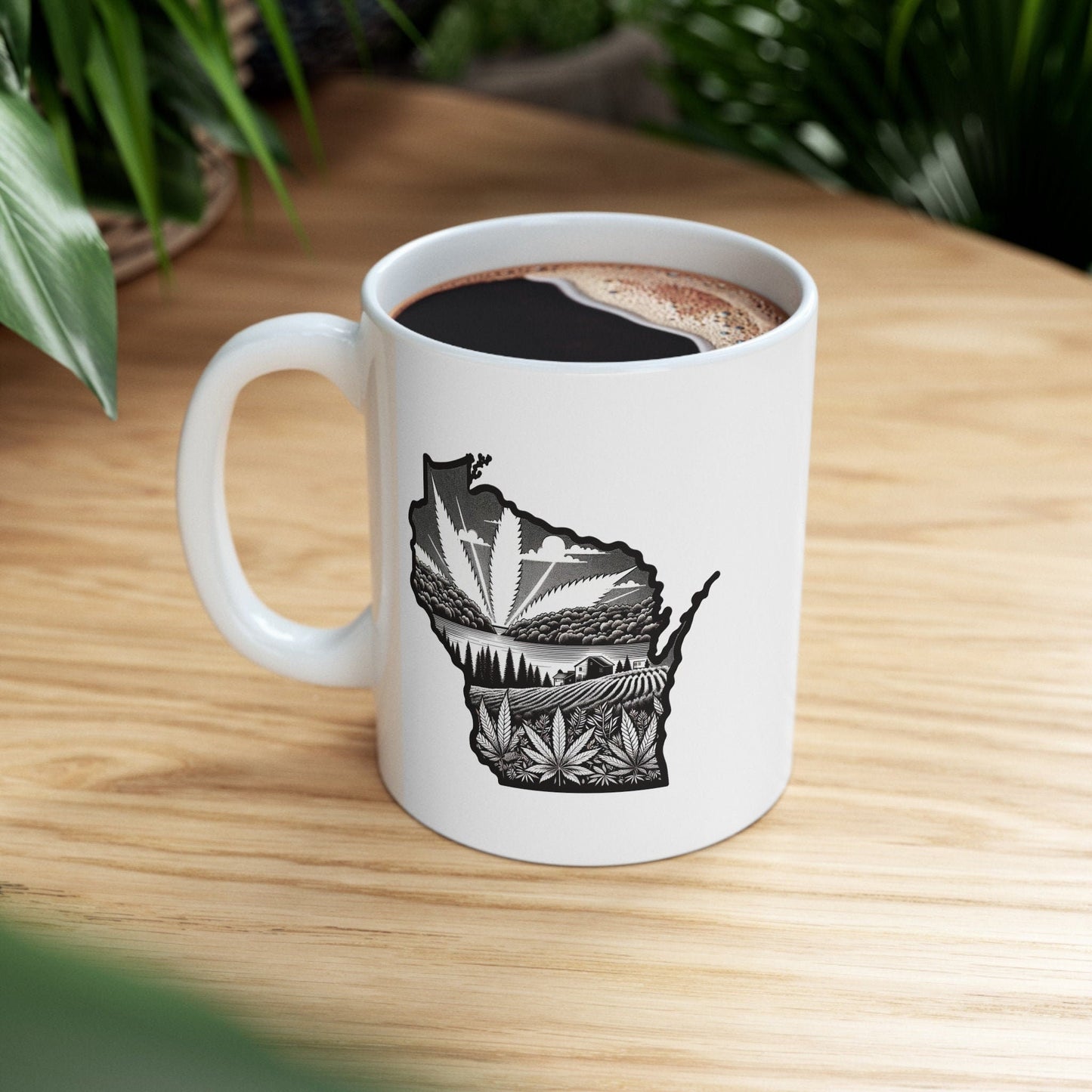 WISCONSIN Weed Mug - State Themed Coffee Mugs, Marijuana Graphic - Perfect Gift for Smokers, Weed Lovers, Stoners - Cannabis Decor