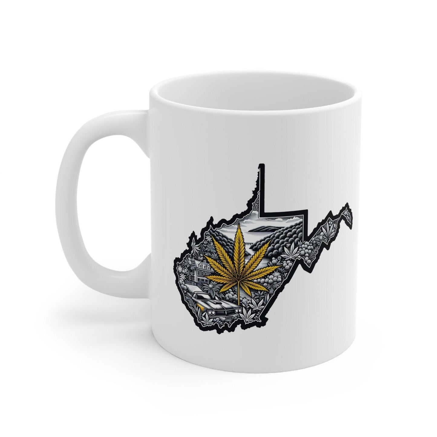WEST VIRGINIA Weed Mug - State Themed Coffee Mugs, Marijuana Graphic - Perfect Gift for Smokers, Weed Lovers, Stoners - Cannabis Decor