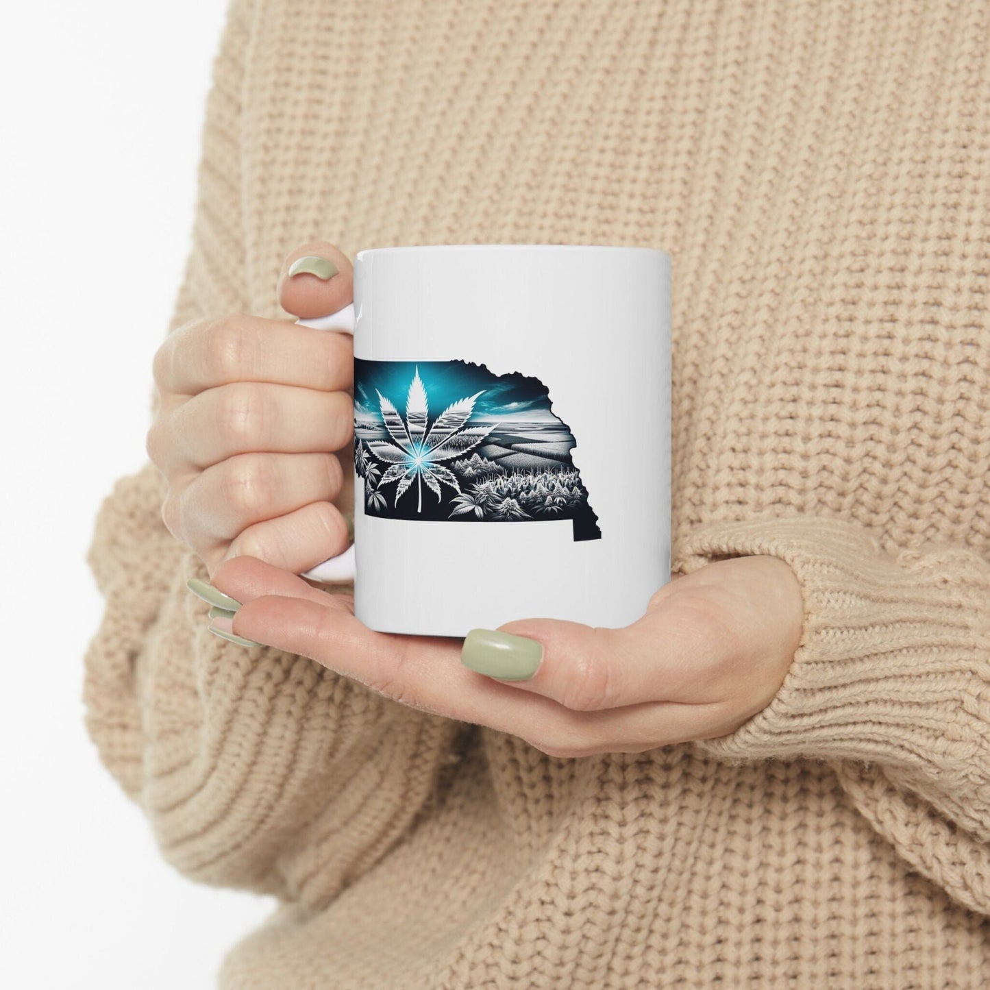 NEBRASKA Weed Mug - State Themed Coffee Mugs, Marijuana Graphic - Perfect Gift for Smokers, Weed Lovers, Stoners - Cannabis Decor