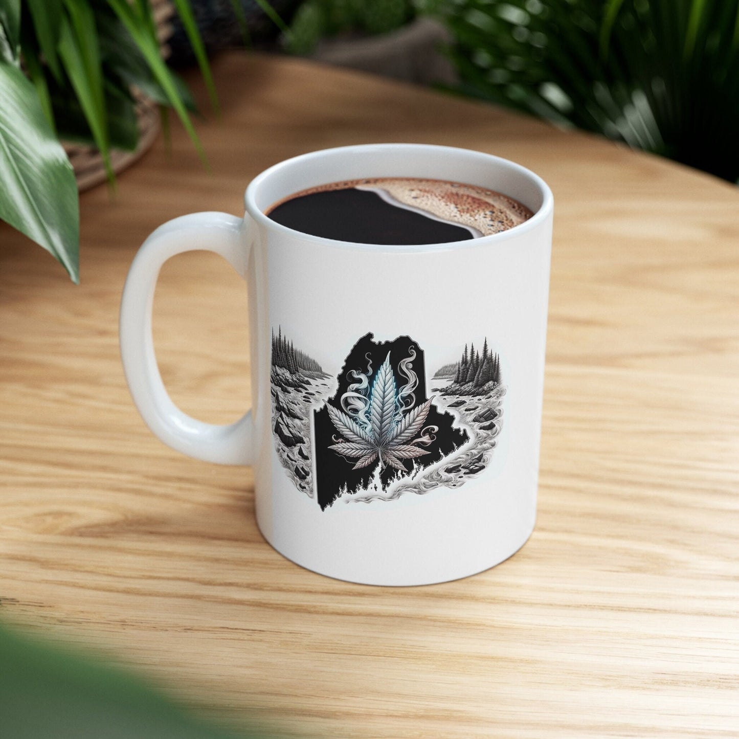 MAINE Weed Mug - State Themed Coffee Mugs, Marijuana Graphic - Perfect Gift for Smokers, Weed Lovers, Stoners - Cannabis Decor